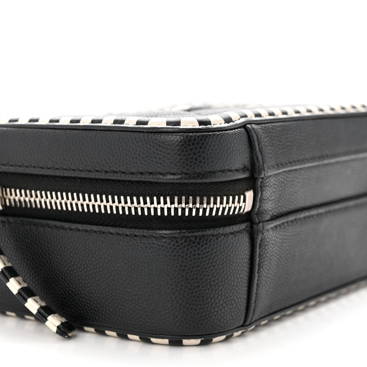 Caviar Quilted Striped Small CC Filigree Vanity Case Black White