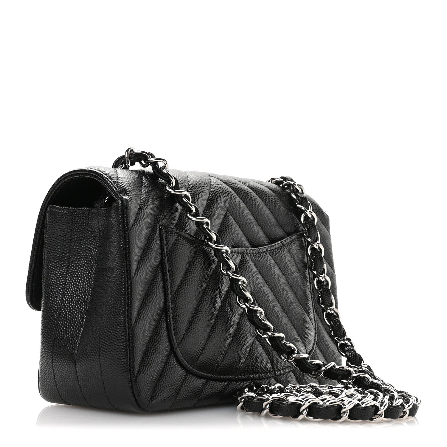 Chanel Caviar Chevron Quilted Mini Rectangular Flap Black 3 of 11