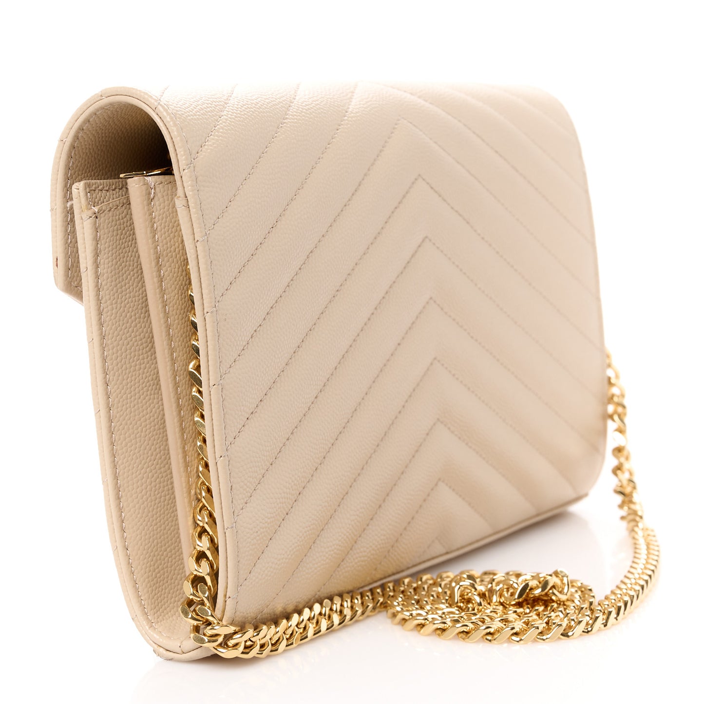 Grain De Poudre Matelasse Chevron Monogram Chain Wallet Dark Beige