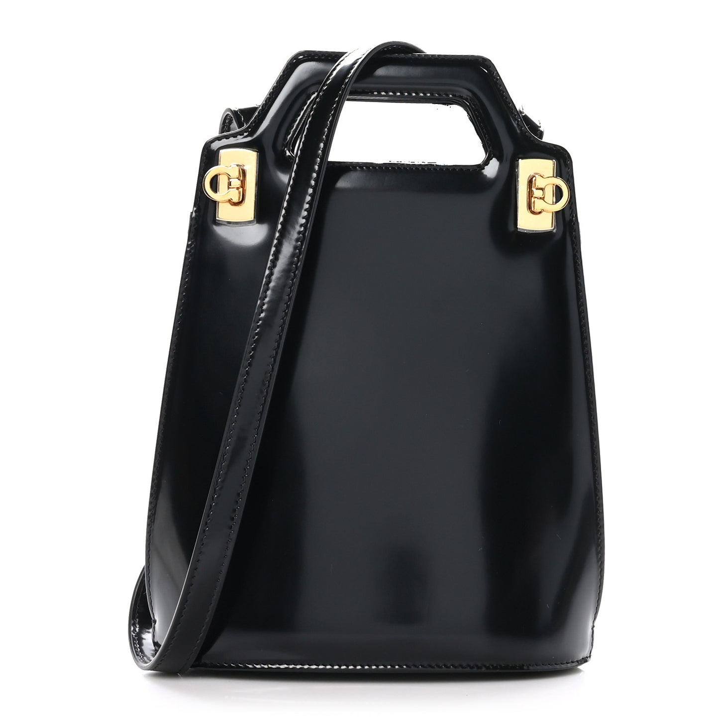 Brushed Calfskin North South Wanda Top Handle Bag Black