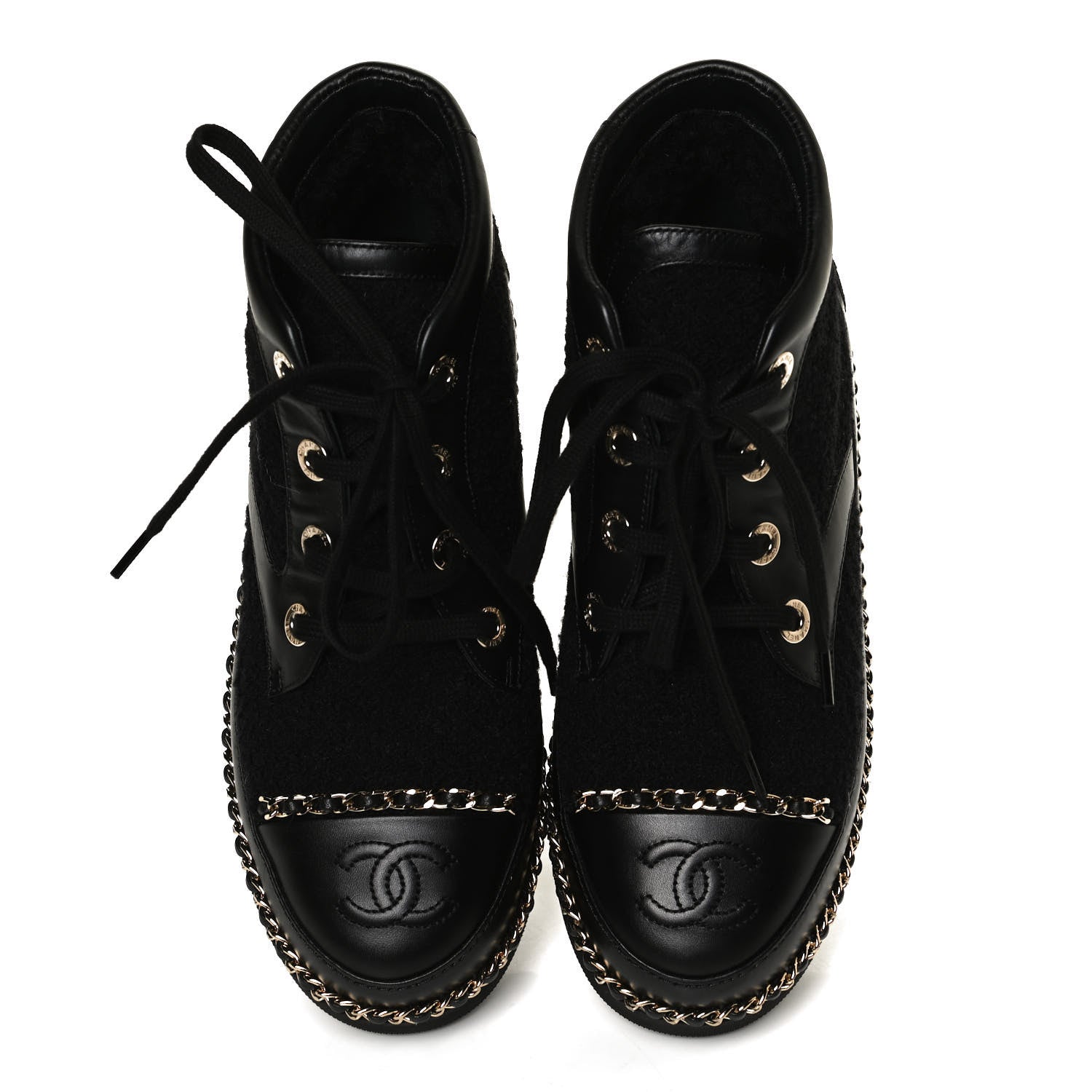 Chanel Tweed Calfskin Chain Short Boots 36 Black 5 of 9