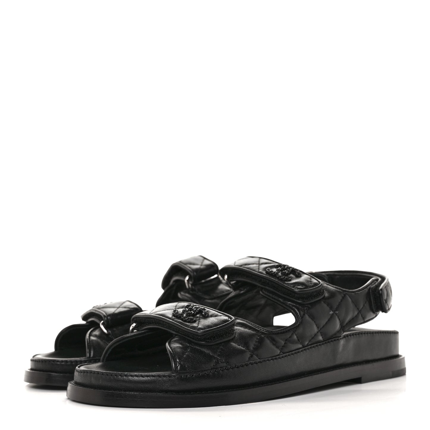 Grained Calfskin Velcro Dad Sandals 39 Black