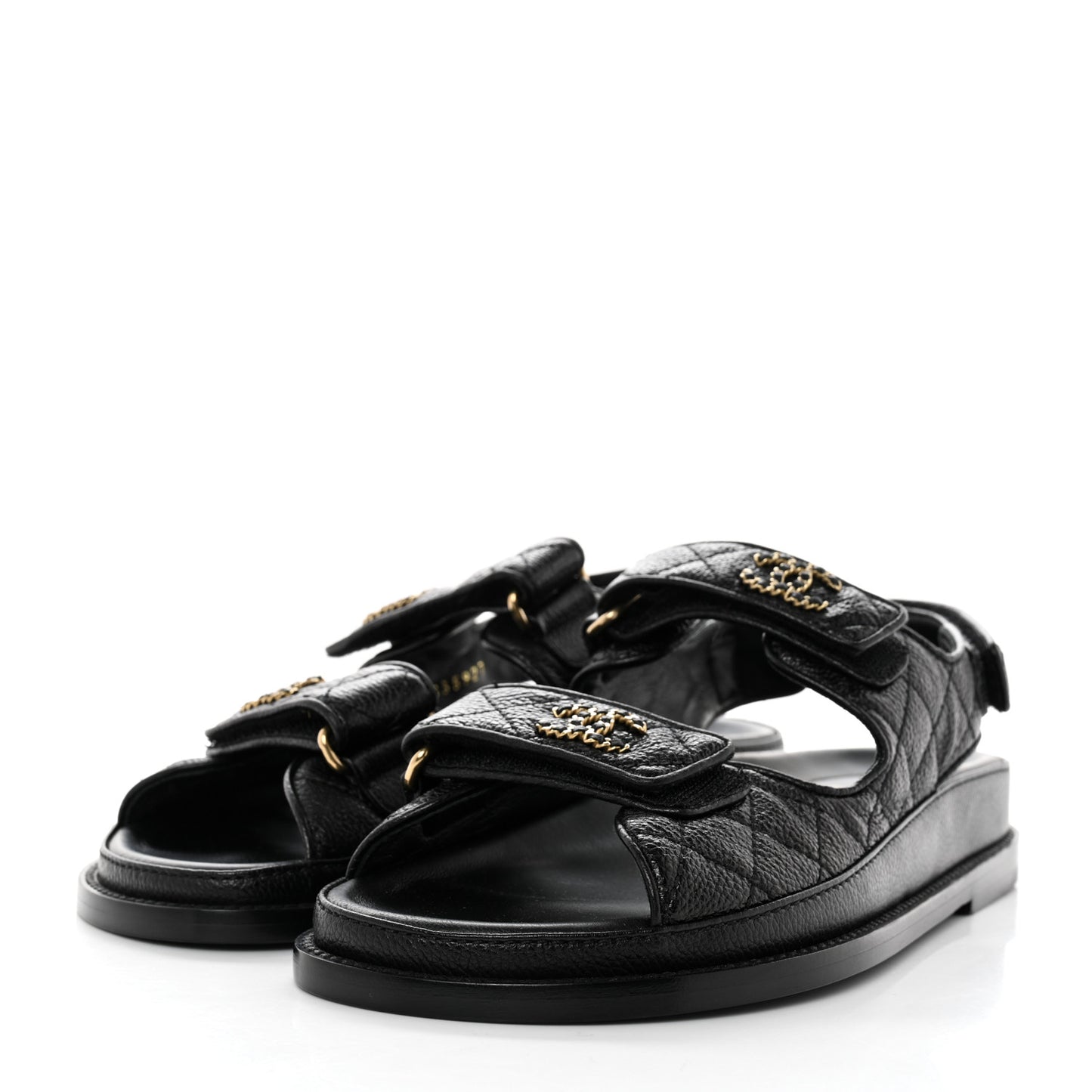 Grained Calfskin Velcro Dad Sandals 36.5 Black