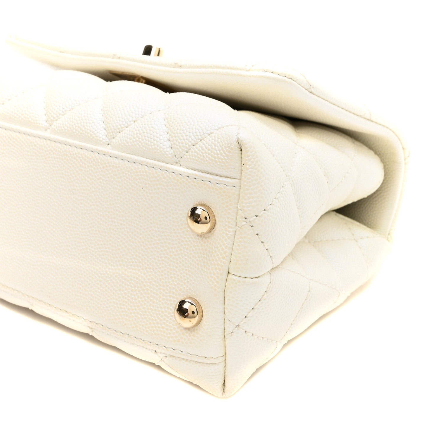 Iridescent Caviar Quilted Extra Mini Coco Handle Flap White