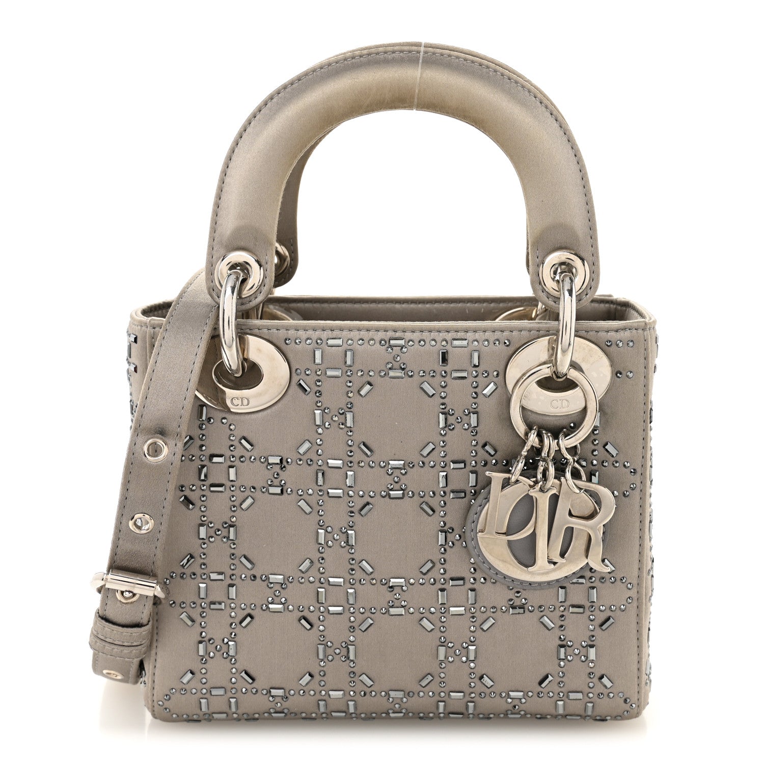 Christian Dior Satin Crystal Cannage Mini Lady Dior Gray 1788891