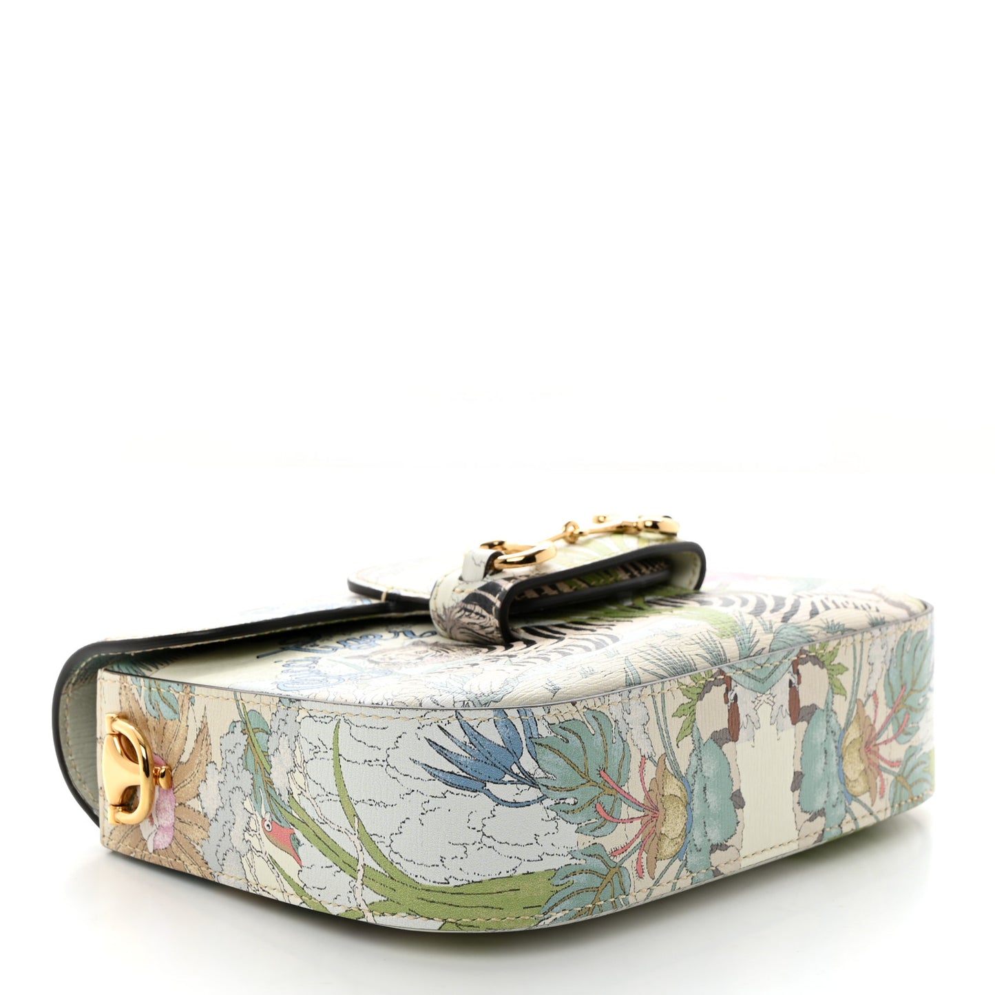 New Shangai Calfskin Tiger Savanah Web Mini Horsebit 1955 Shoulder Bag Chalky White Multicolor