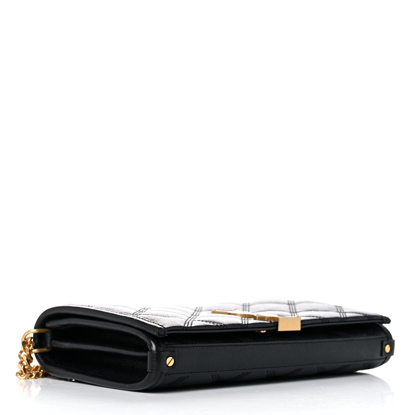 Lambskin Diamond Quilted Becky Chain Wallet Black