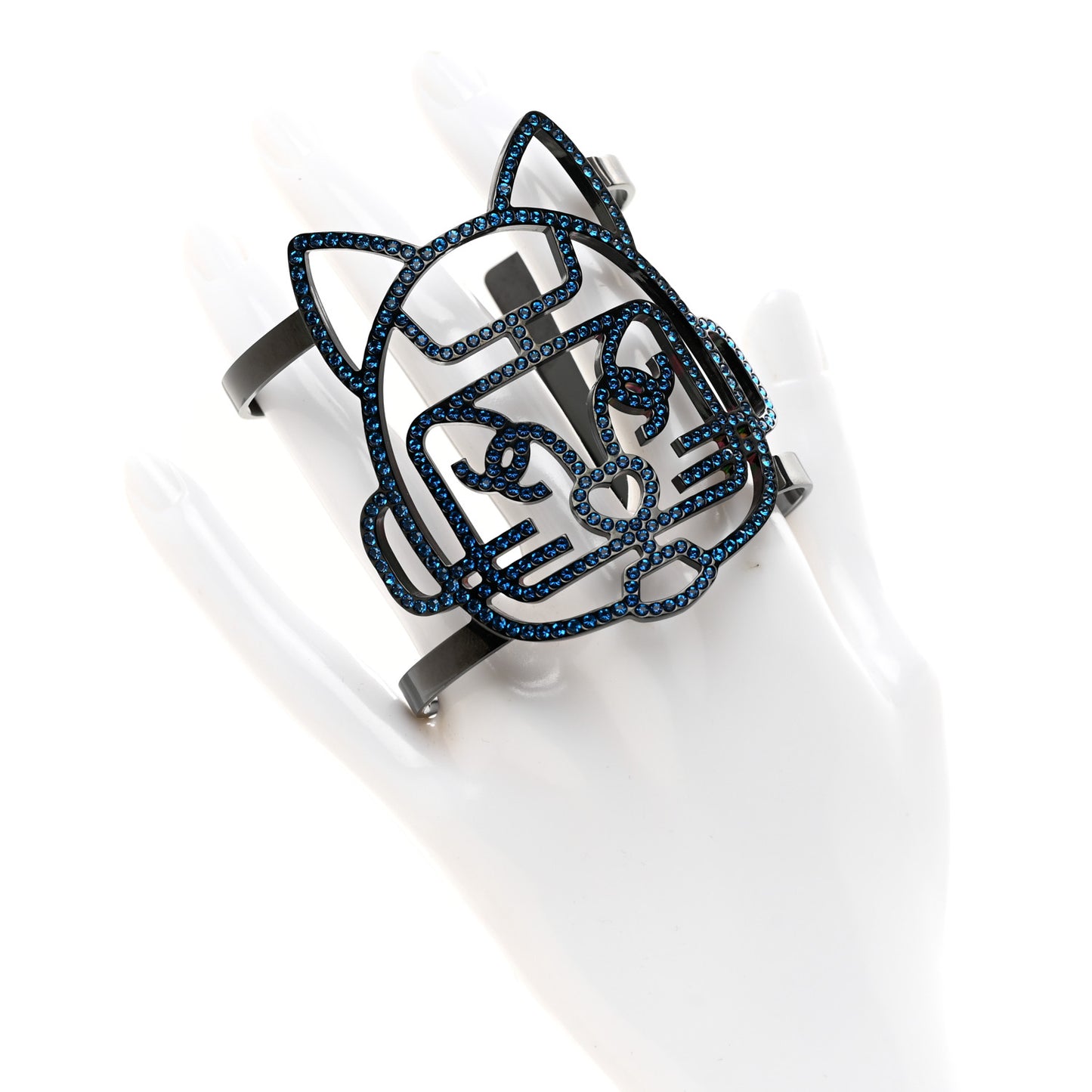 Strass Crystal CC Emoji Robot Cat Cuff Blue