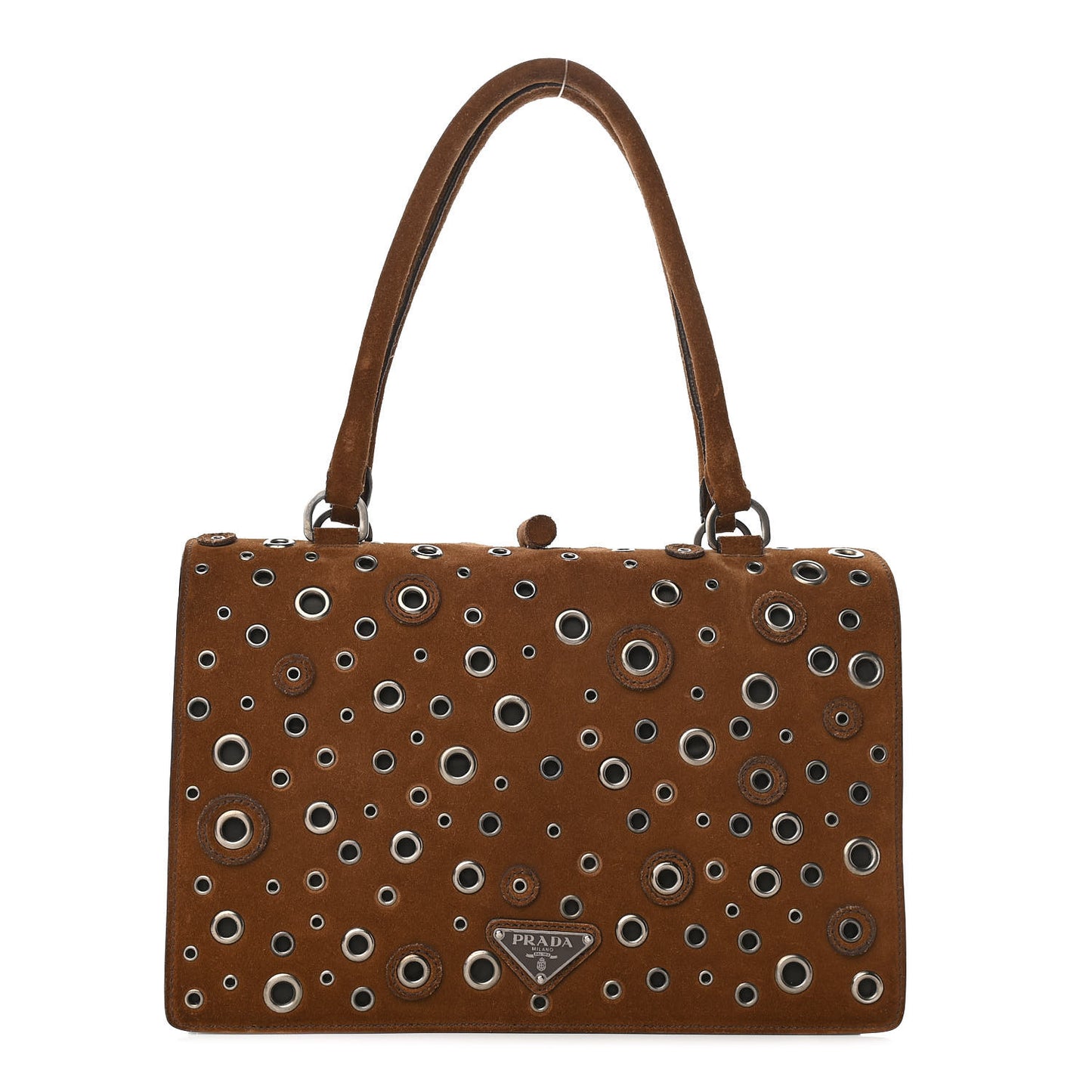 Suede Grommet Frame Satchel Tabacco
