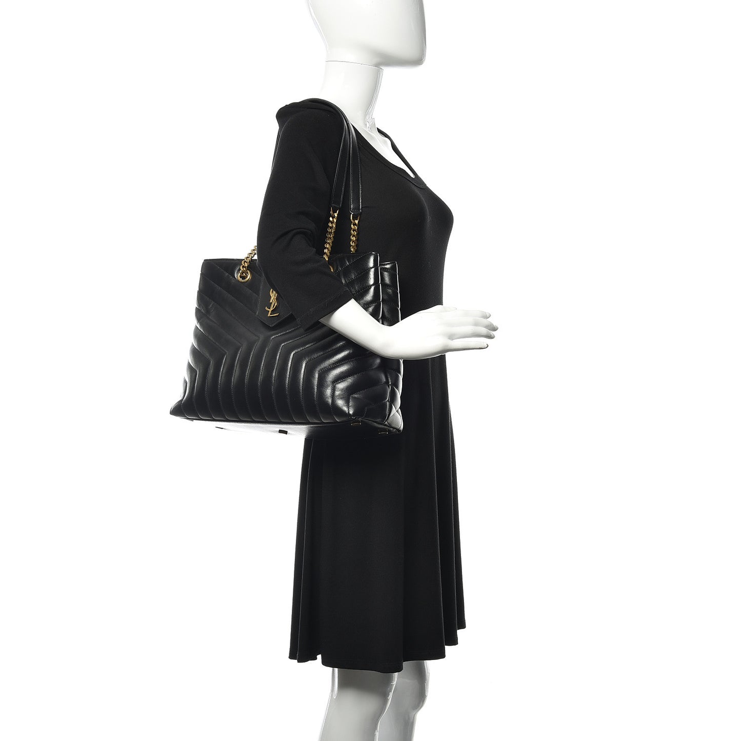 Calfskin Y Quilted Monogram Large Loulou Shopper Black