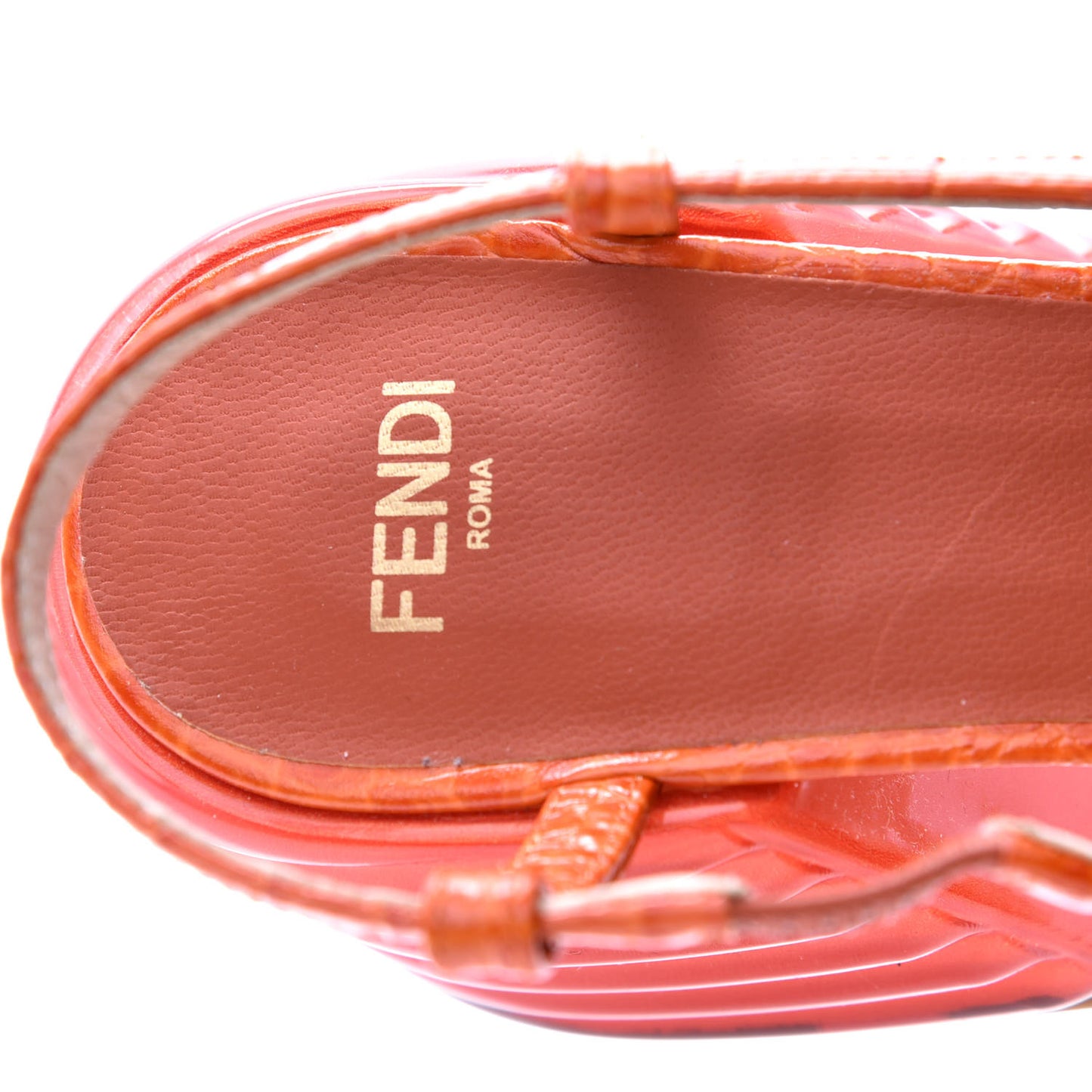 Calfskin Crocodile Embossed Promenade Slingback Loafer Pumps 35.5 Rust