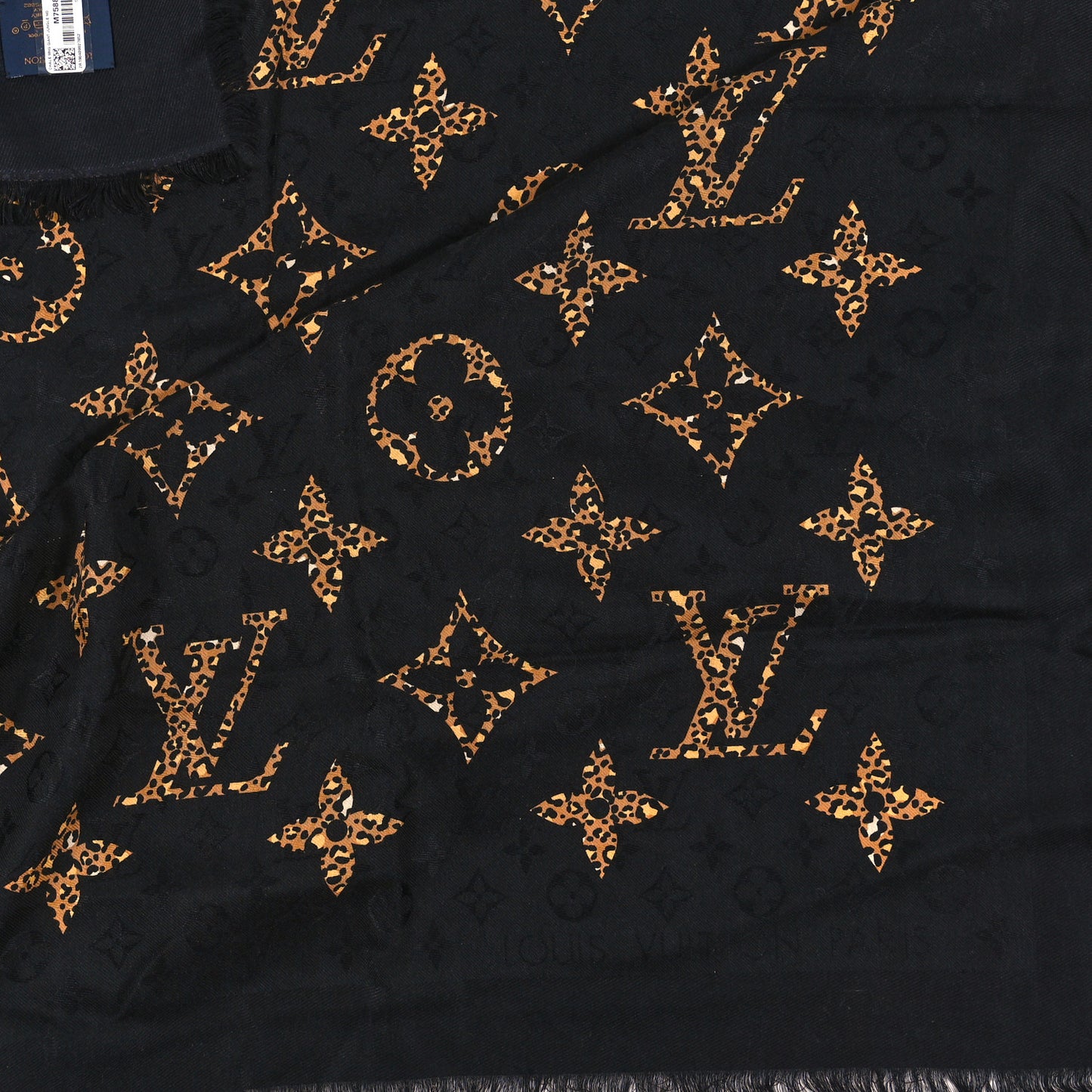 Wool Silk Monogram Giant Jungle Shawl Black