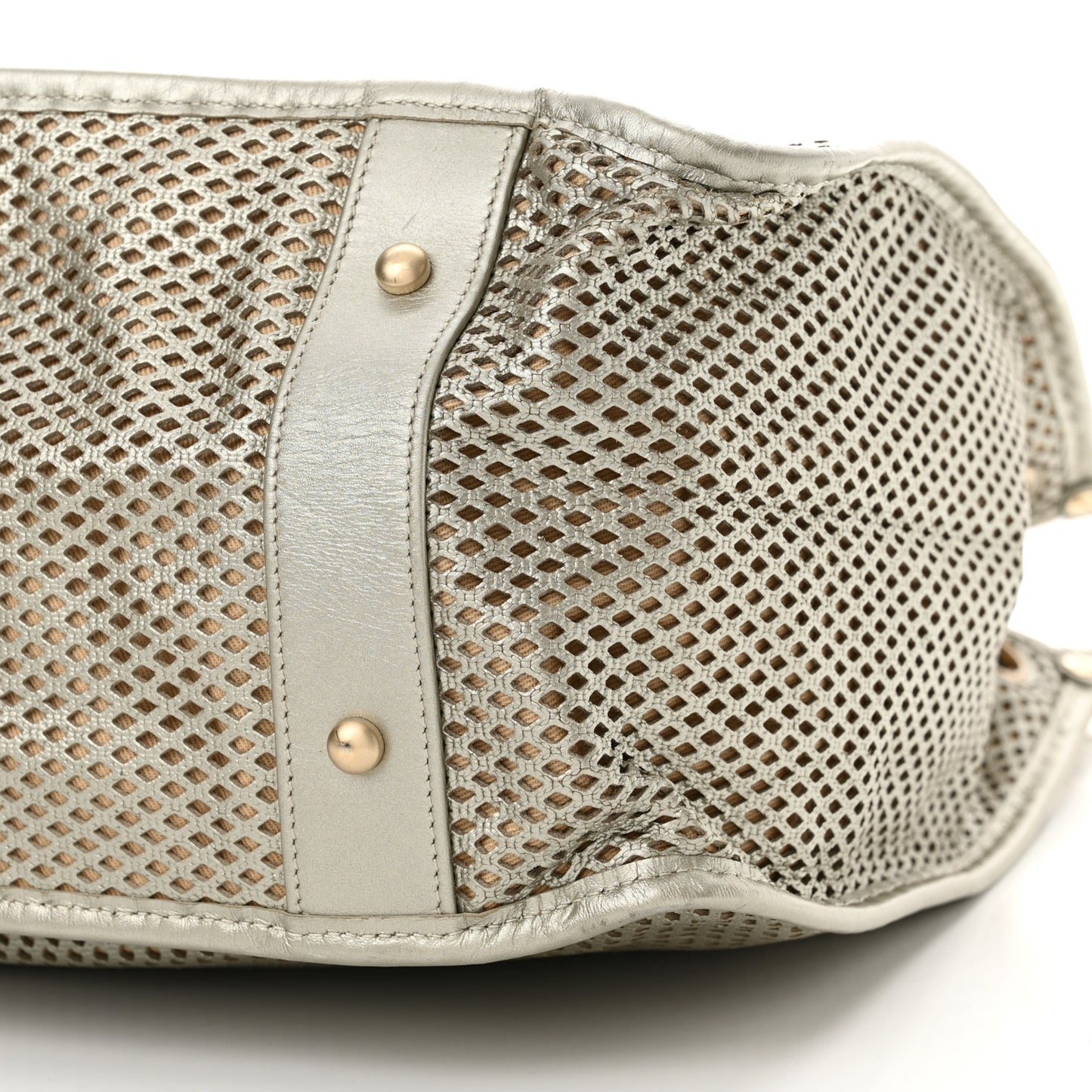 Metallic Calfskin Perforated Tote Light Gold