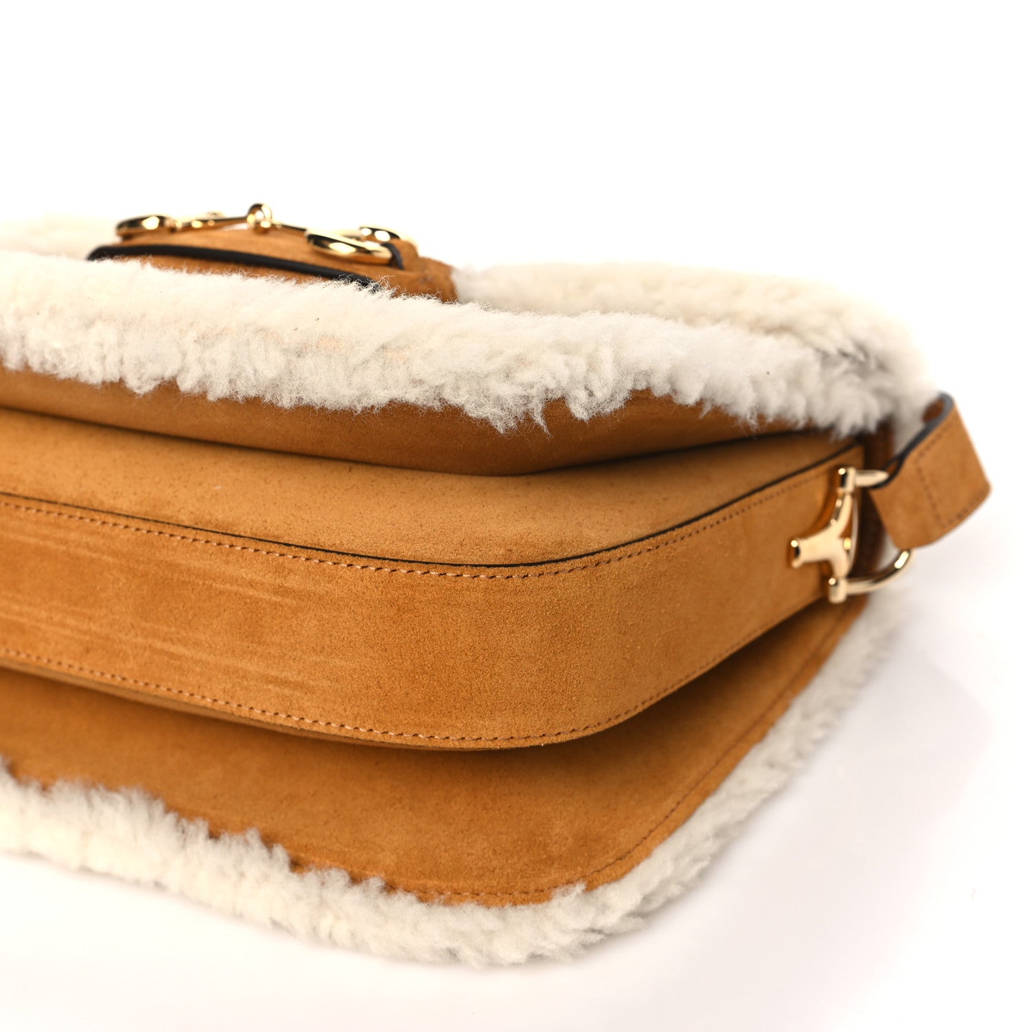 Gucci Suede Shearling Horsebit 1955 Shoulder Bag Brown Sugar 10 of 11