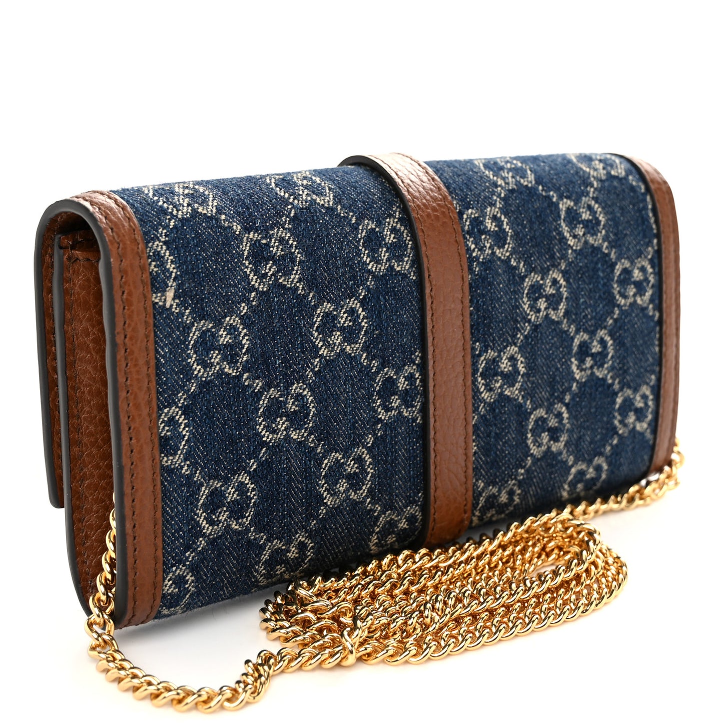 New Denim GG Monogram Jackie 1961 Chain Wallet Blue Tea Cuir