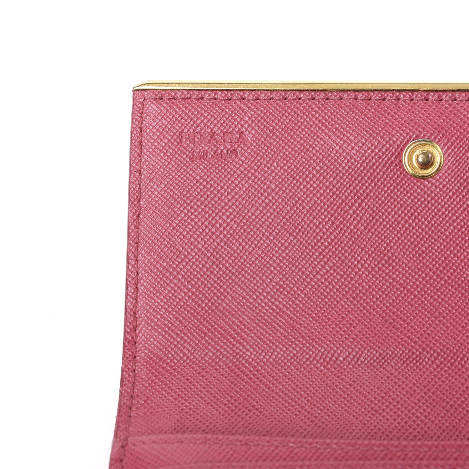 Prada Saffiano Compact Metal Bar Flap Wallet Peonia 7 of 11
