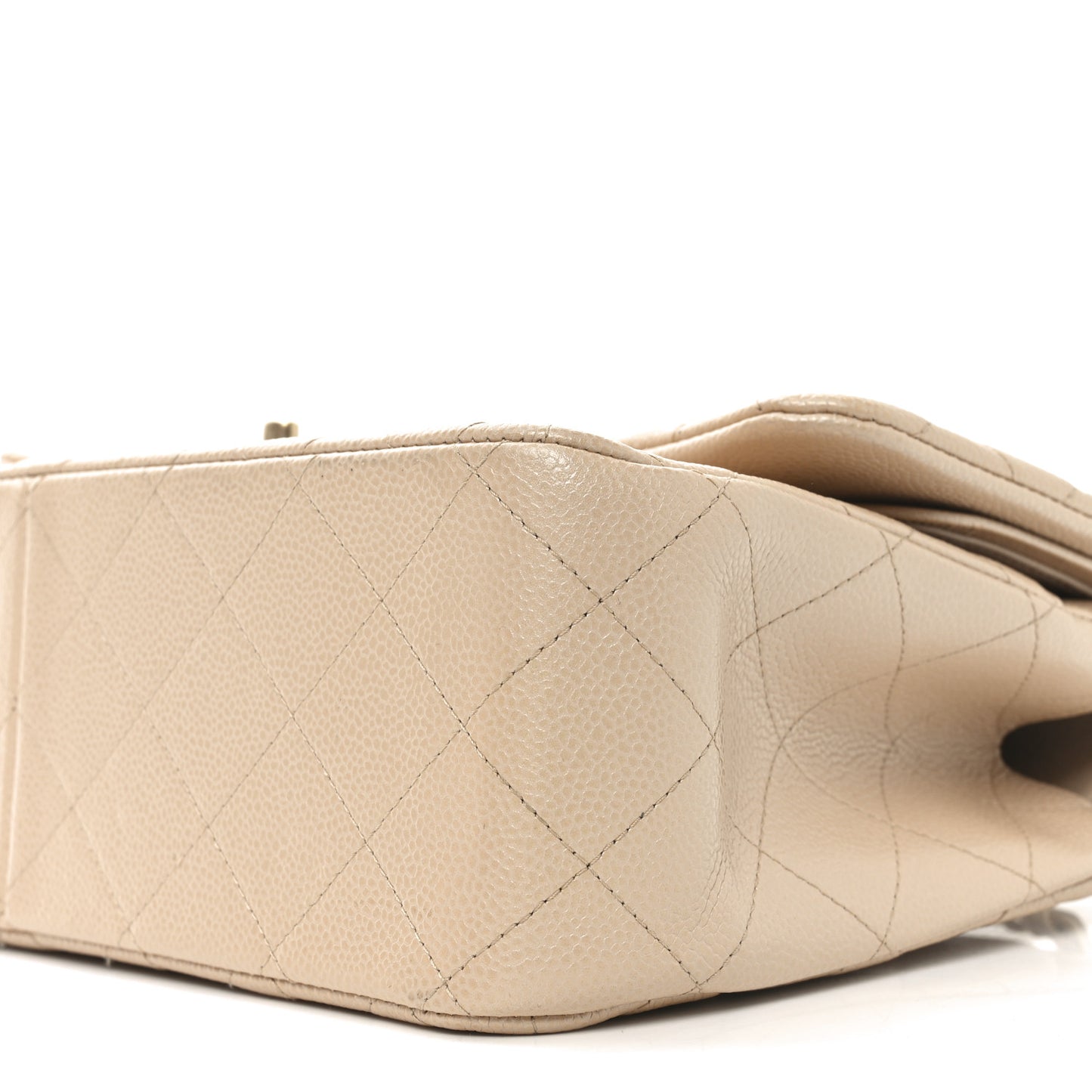 Iridescent Caviar Quilted Jumbo Double Flap Beige