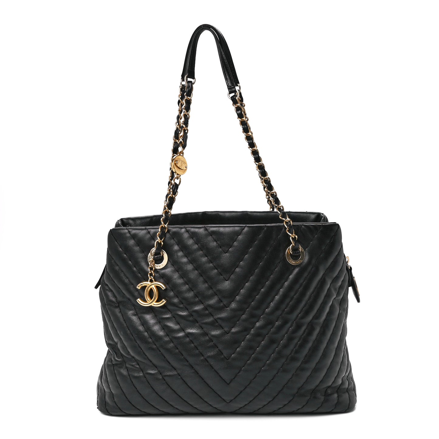 Calfskin Chevron Quilted Surpique Tote Black