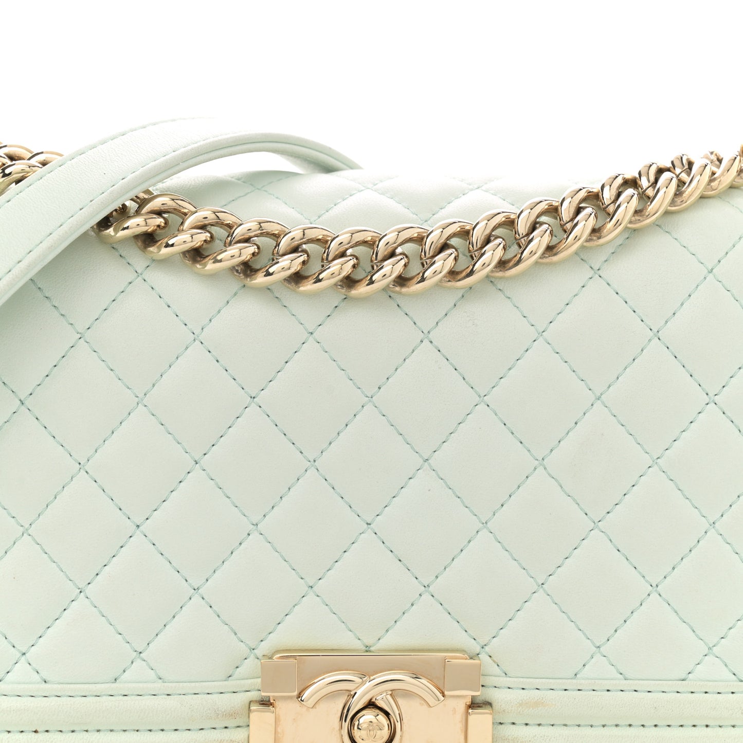 Lambskin Quilted Medium Boy Flap Light Green