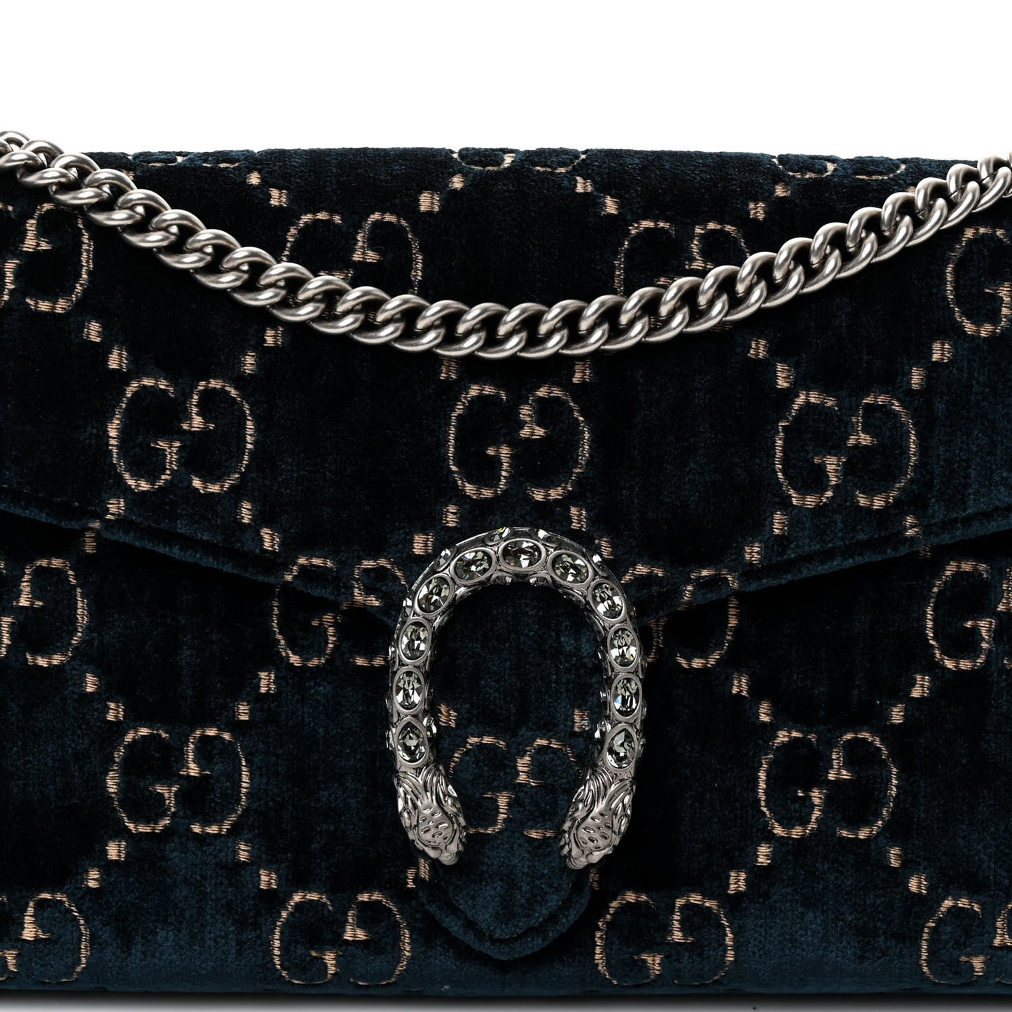 Velvet Crystal GG Monogram Mini Dionysus Chain Wallet Blue Beige Black
