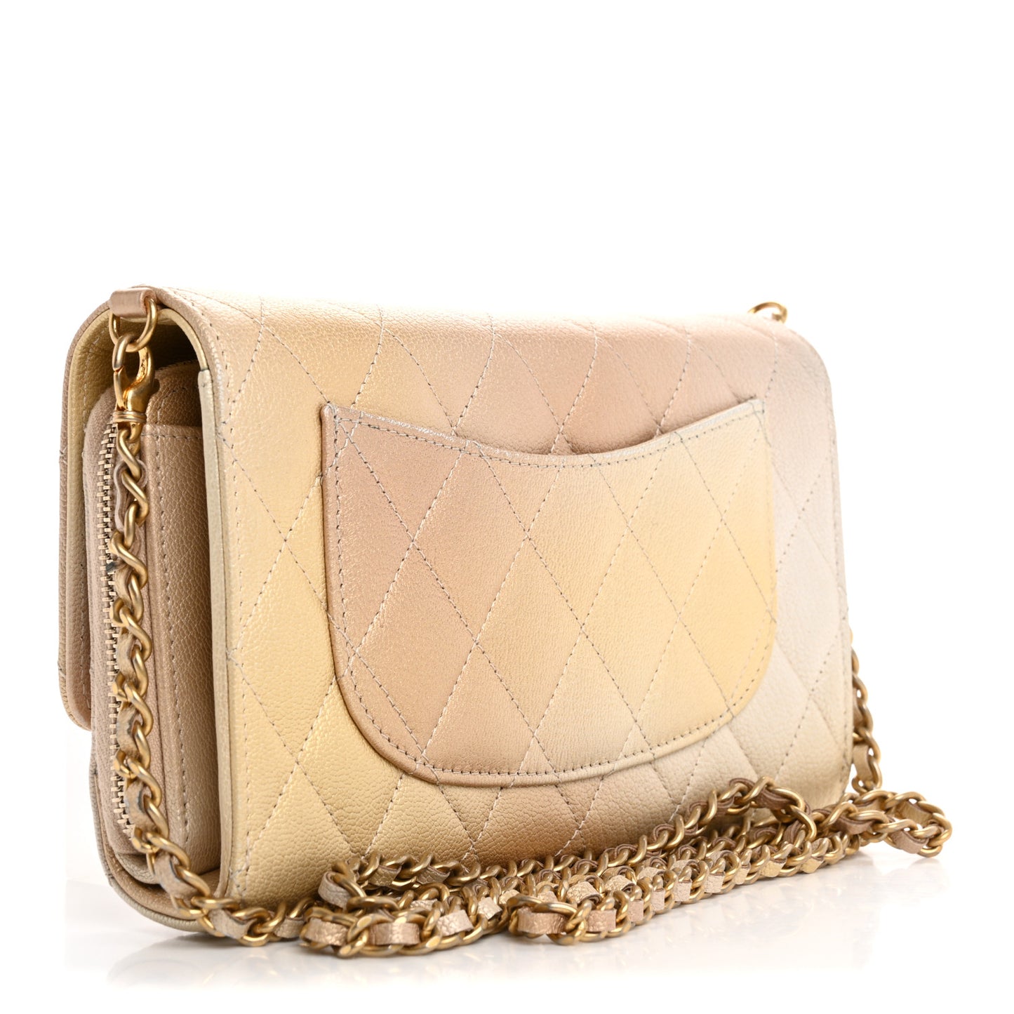 Metallic Goatskin Quilted Phone Holder Wallet on Removable Chain Gold