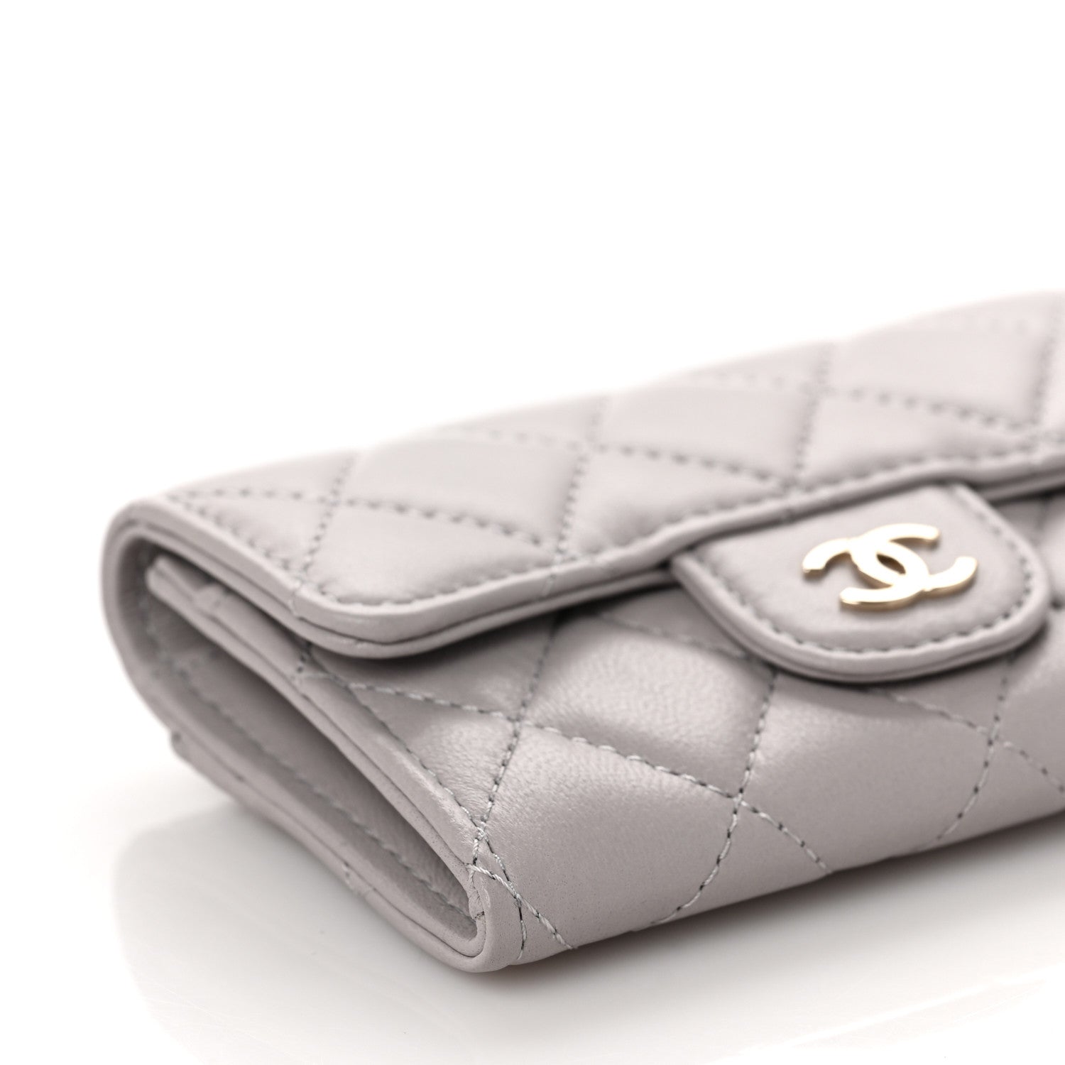 Chanel Lambskin Quilted Flap Card Holder Wallet Grey 9 of 11