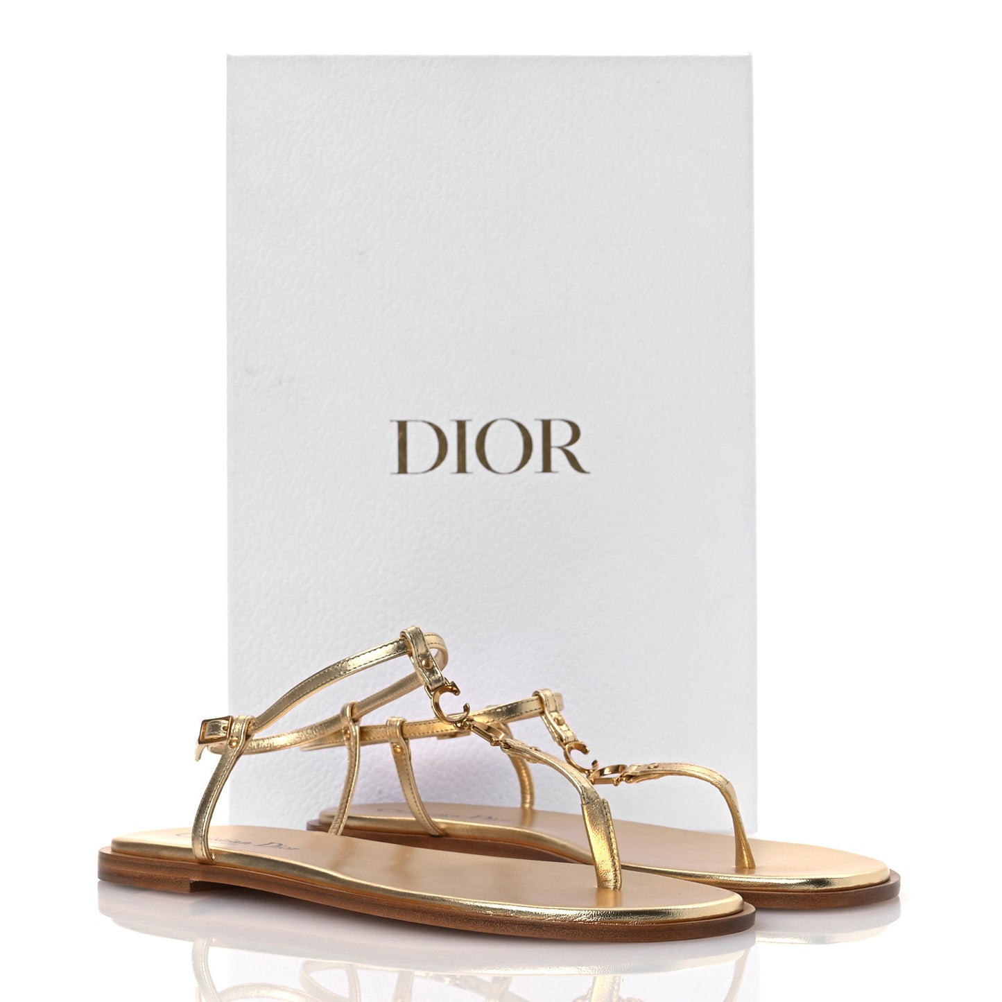 Laminated Calfskin C'est Dior Sandals 37.5 Light Gold