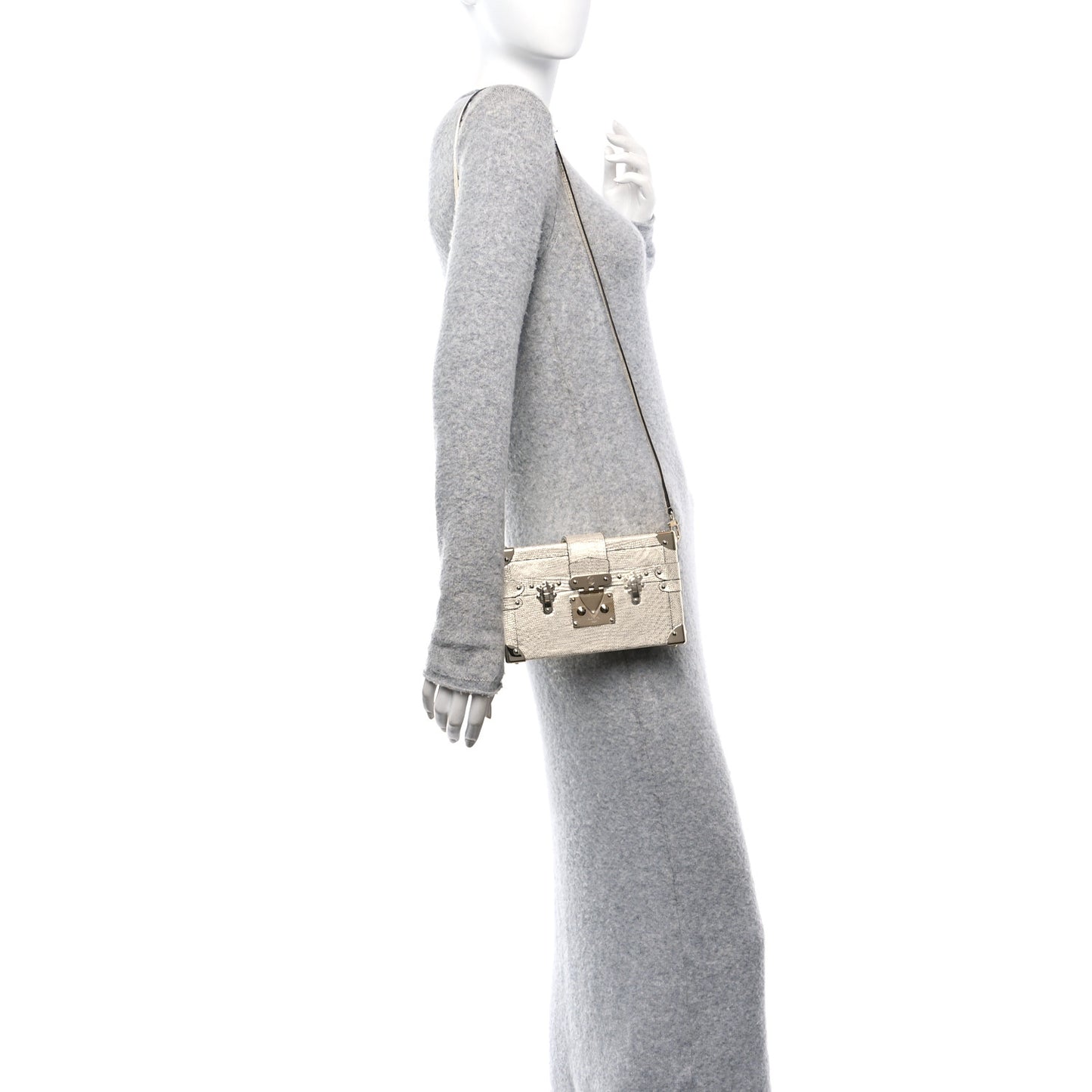 Metallic Lizard Petite Malle Silver