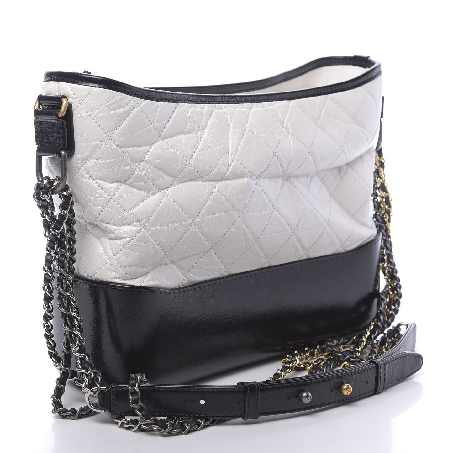 Aged Calfskin Quilted Medium Gabrielle Hobo Black White