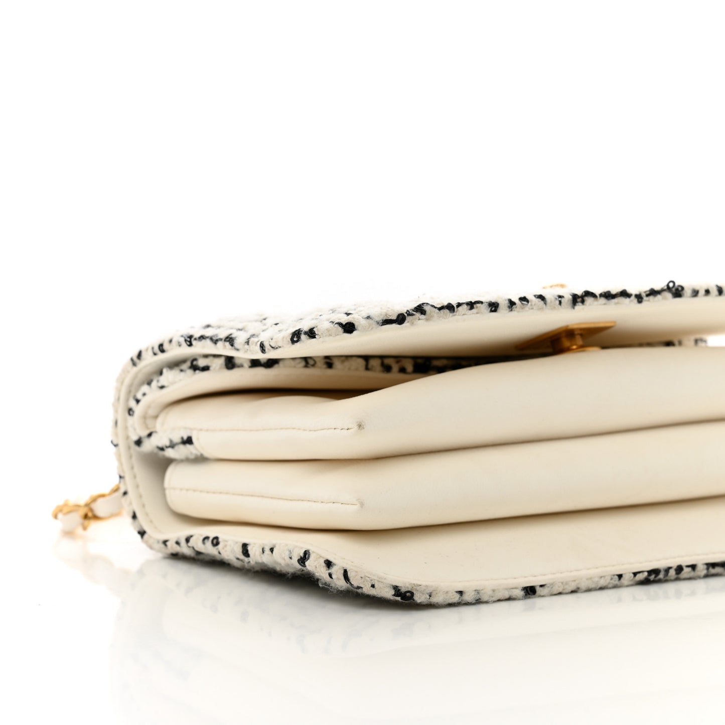 Tweed Lambskin Quilted Mini Top Handle Flap White Black