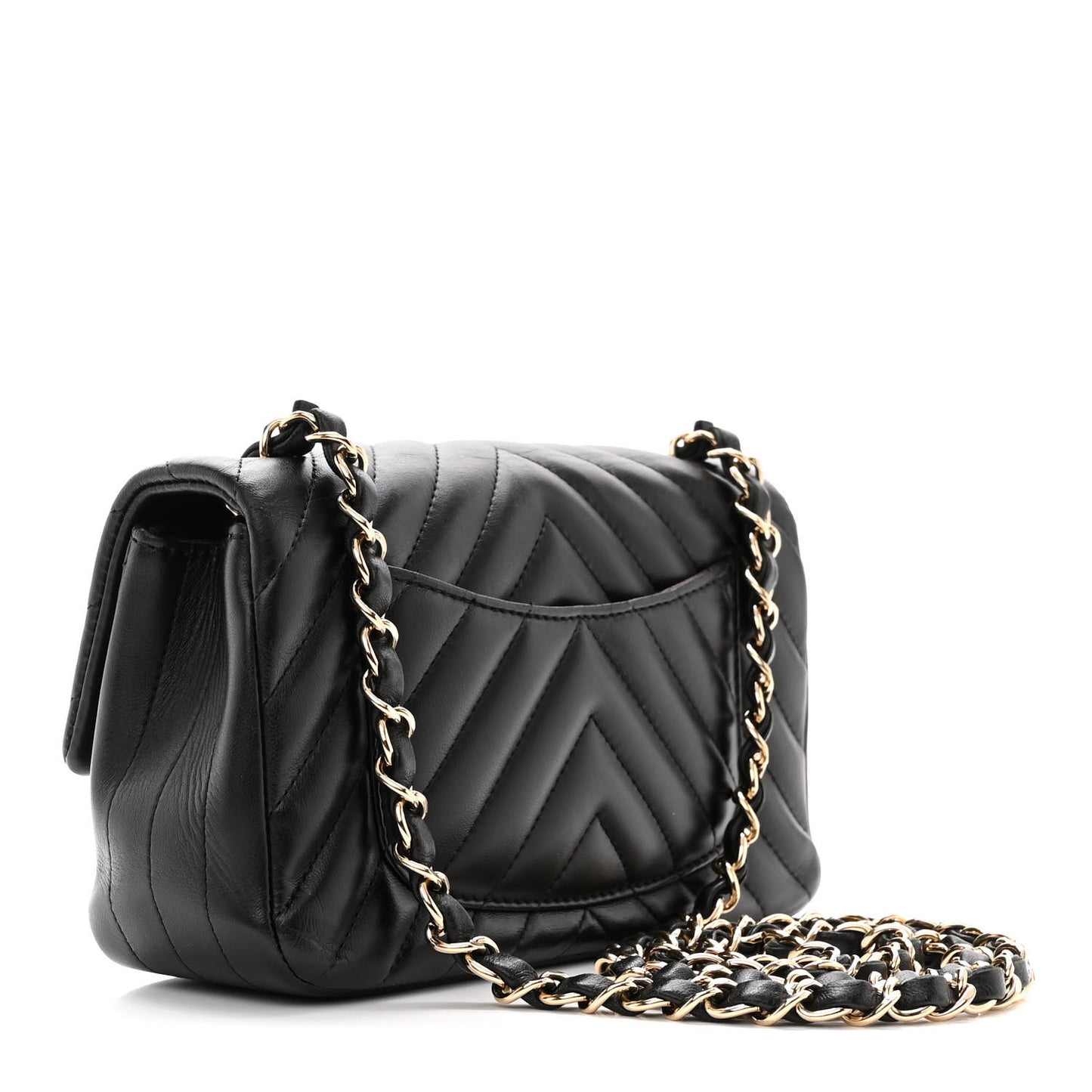 Lambskin Chevron Quilted Mini Rectangular Flap Black