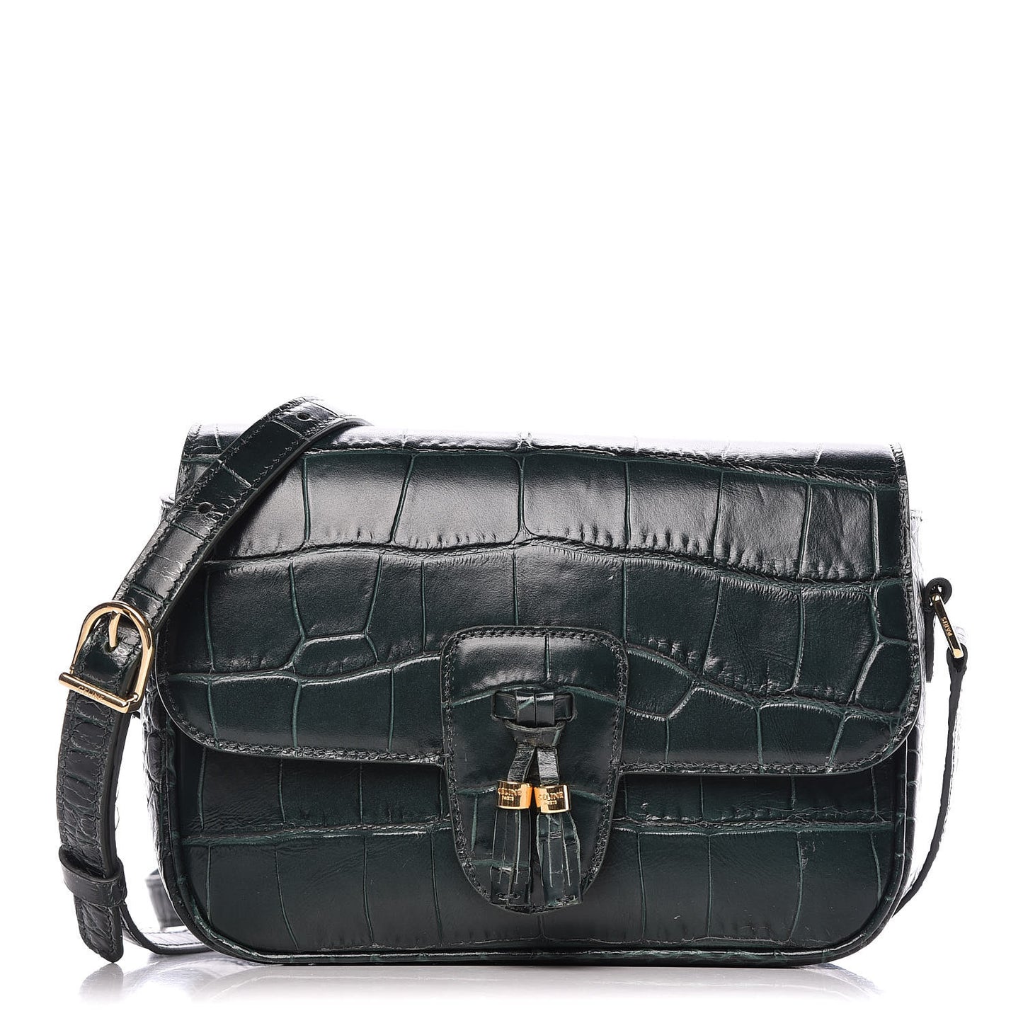 Calfskin Crocodile Embossed Medium Tassel Bag Amazone