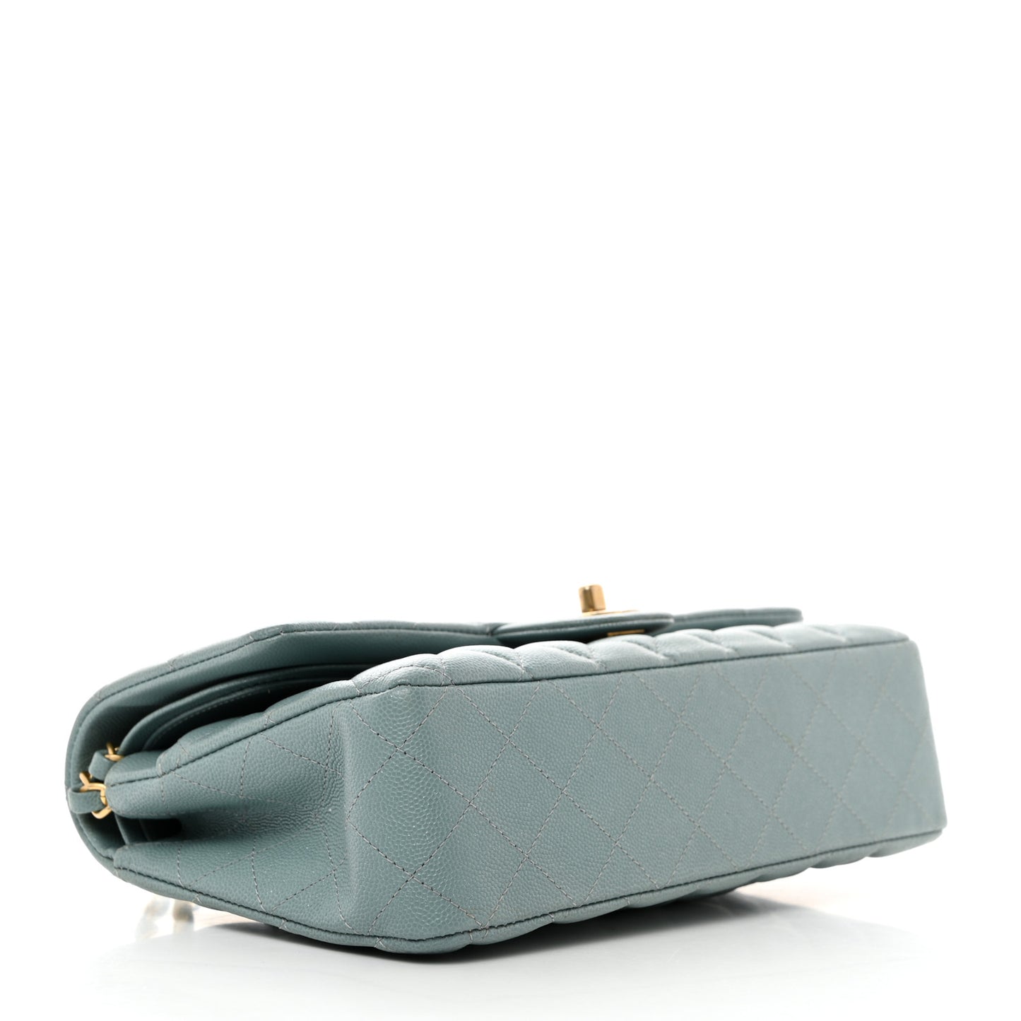 Iridescent Caviar Quilted Medium Double Flap Light Blue