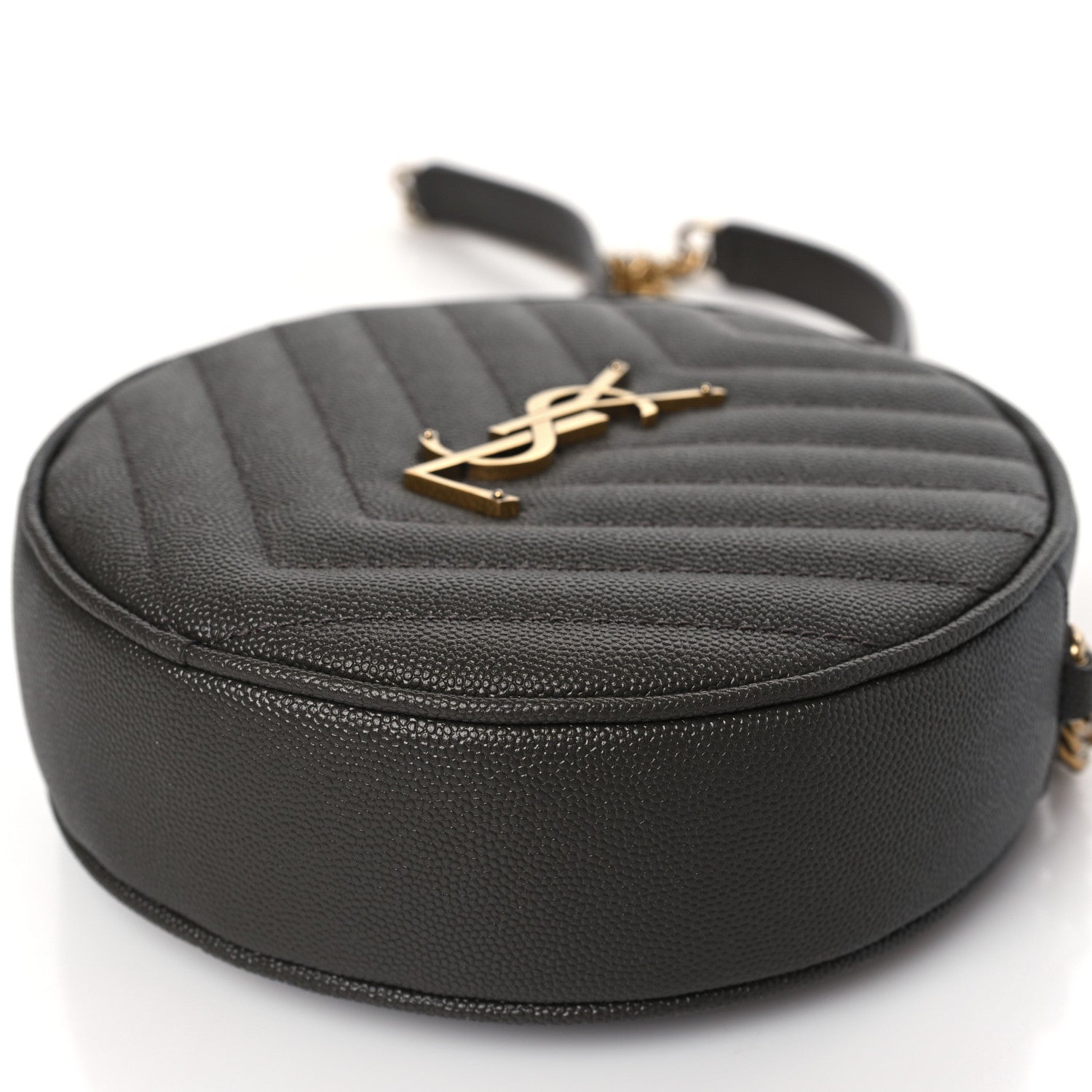Saint Laurent Grain De Poudre Matelasse Chevron Quilted Round Vinyle Camera Bag Pebble 8 of 8