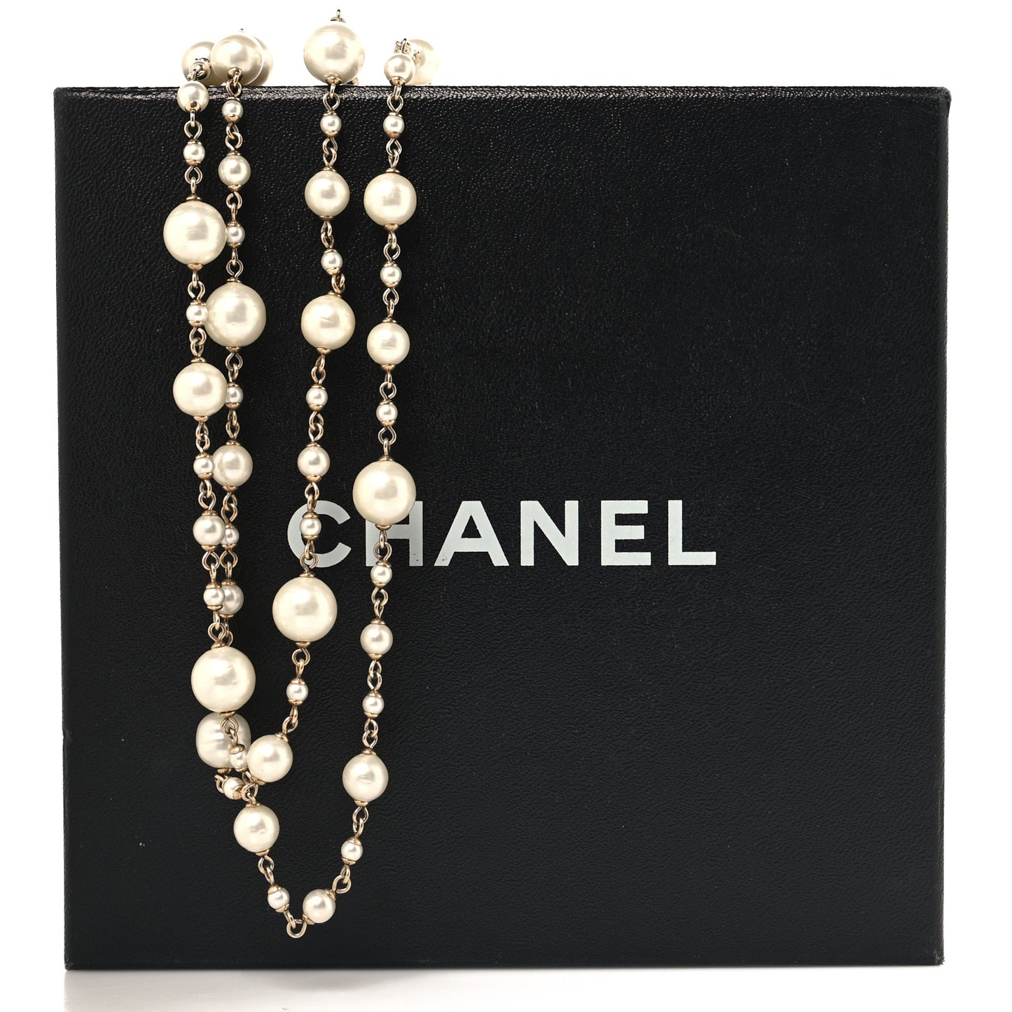 Pearl Enamel CC Long Necklace Gold
