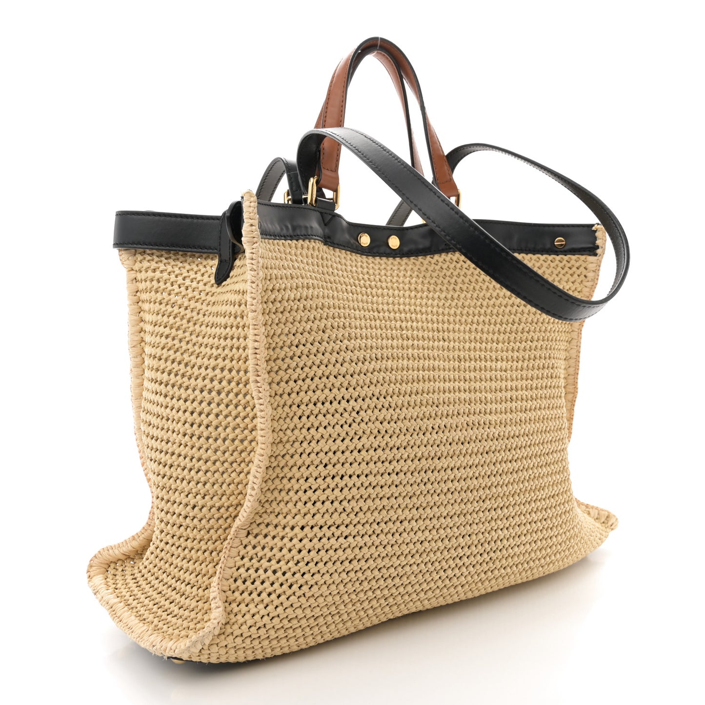 Raffia Vitello King Macrame Mesh Large Peekaboo X-Tote Natural Black Cuoio