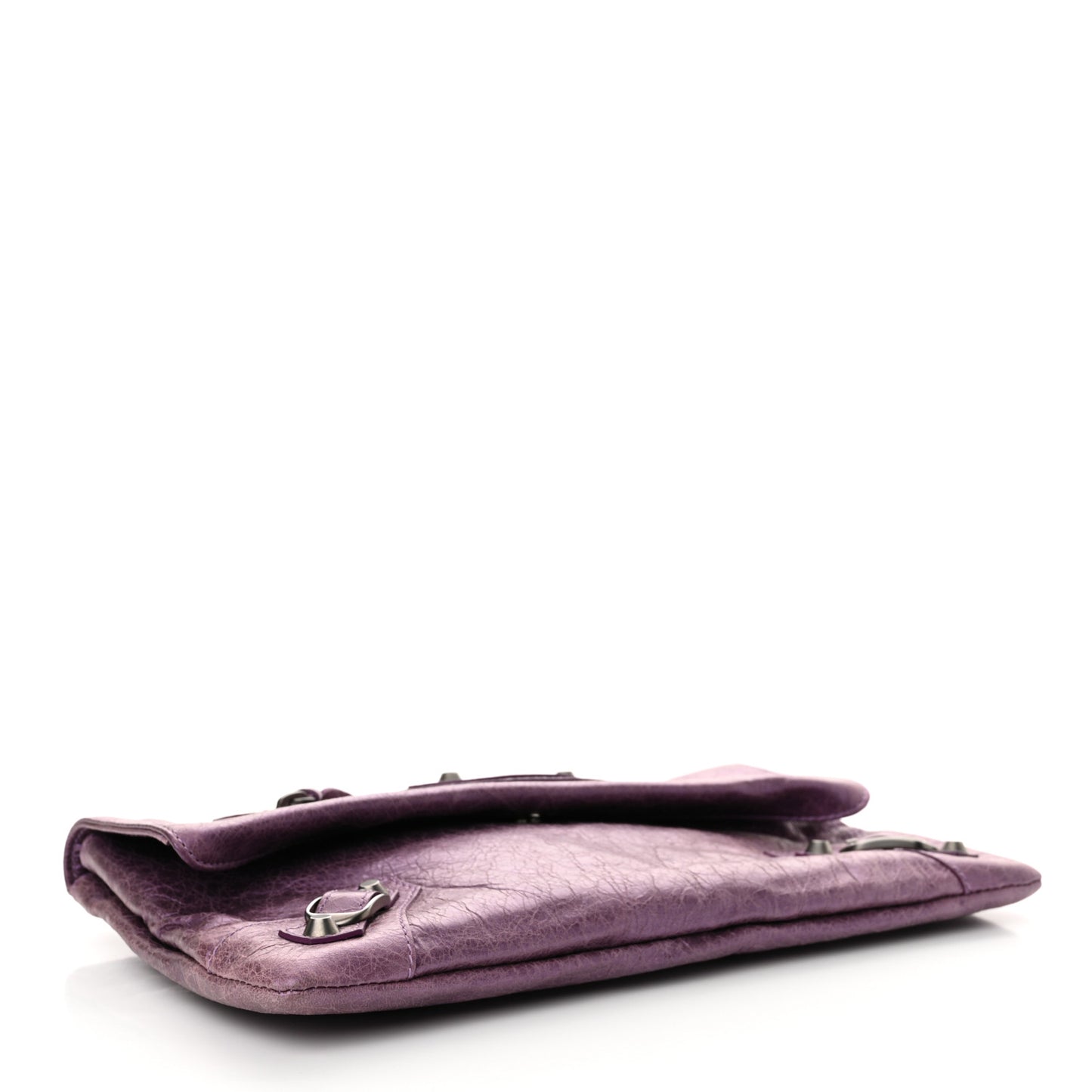 Agneau Classic Hardware Envelope Clutch Metallic Purple