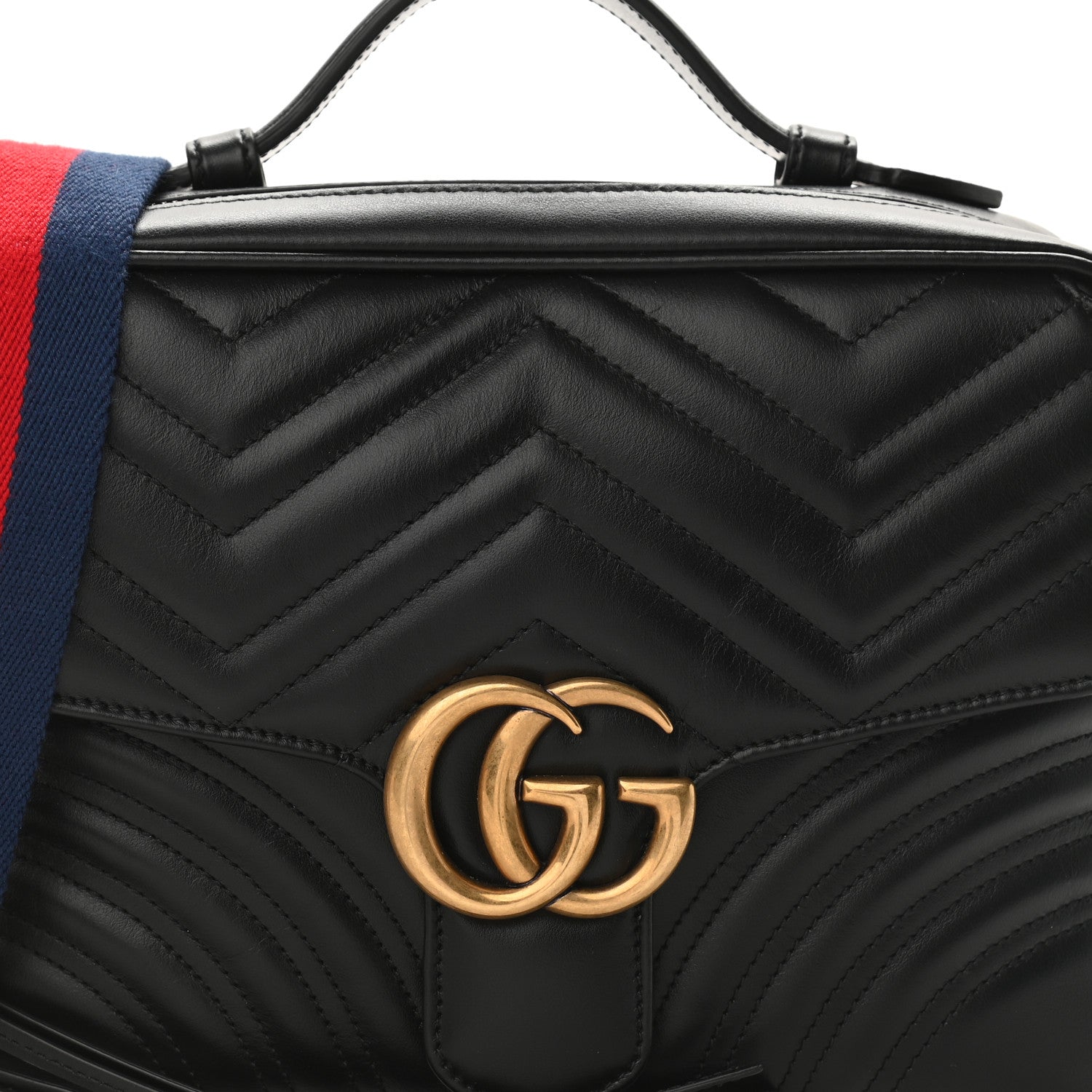 Gucci Calfskin Matelasse Sylvie Web Small GG Marmont Top Handle Shoulder Bag Black 8 of 10