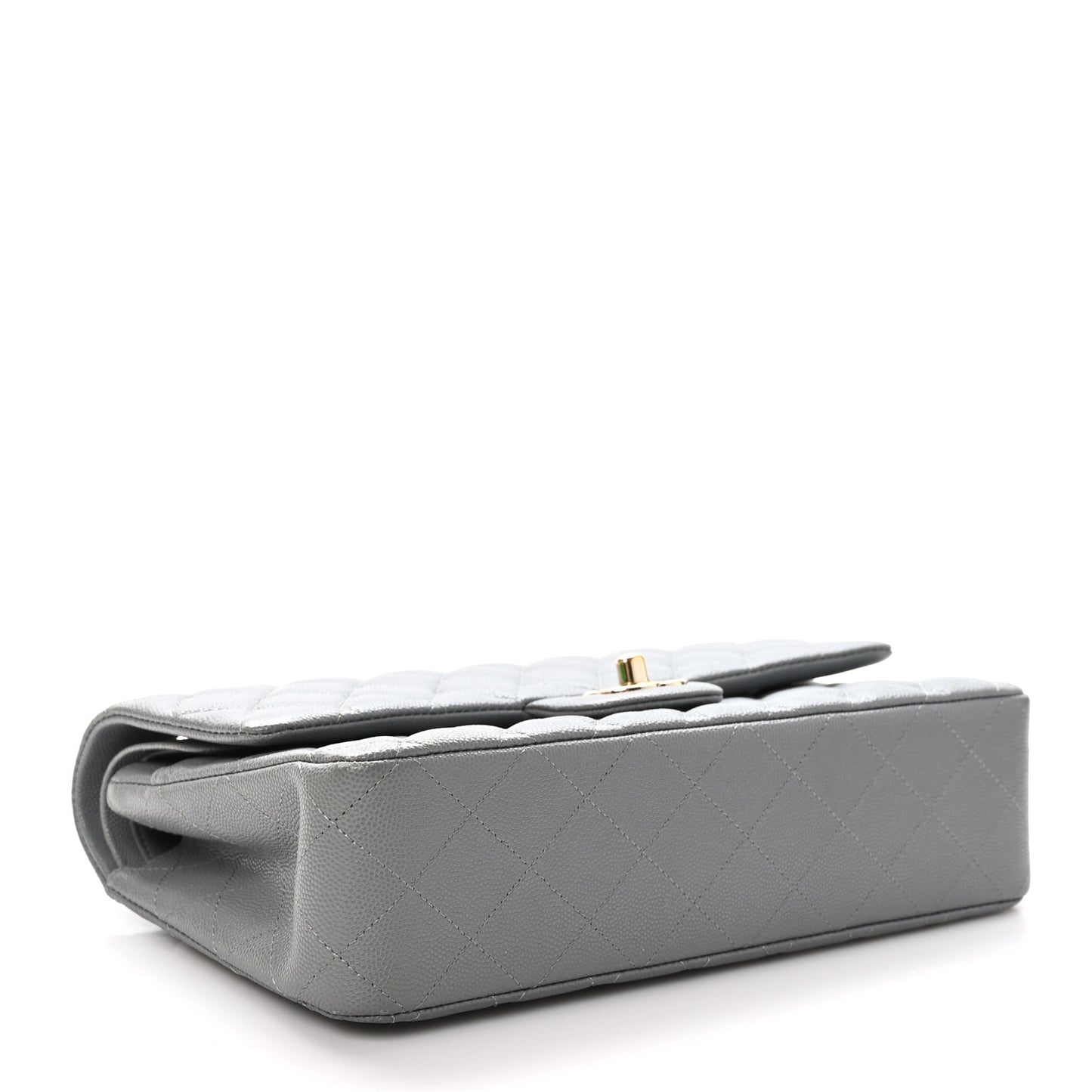 Caviar Quilted Medium Double Flap Grey