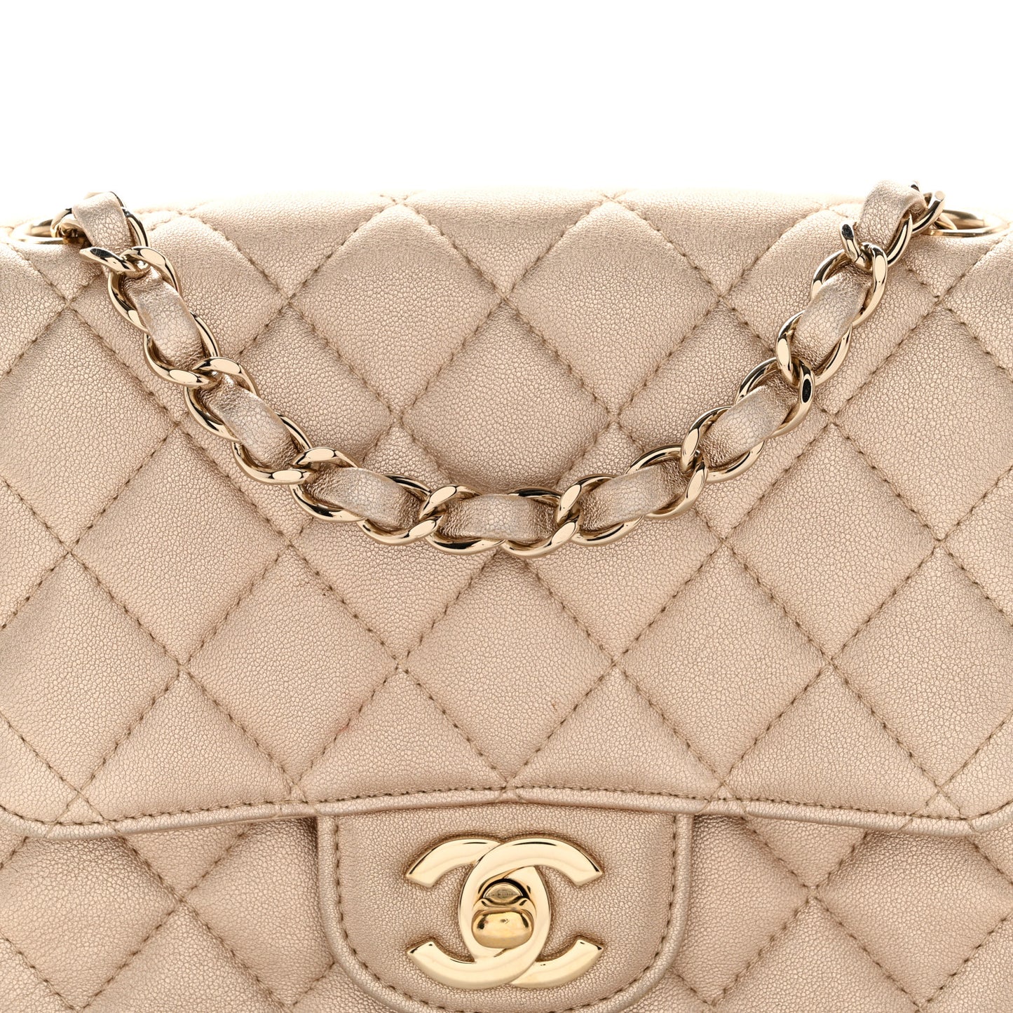 Metallic Lambskin Quilted Mini Square Flap