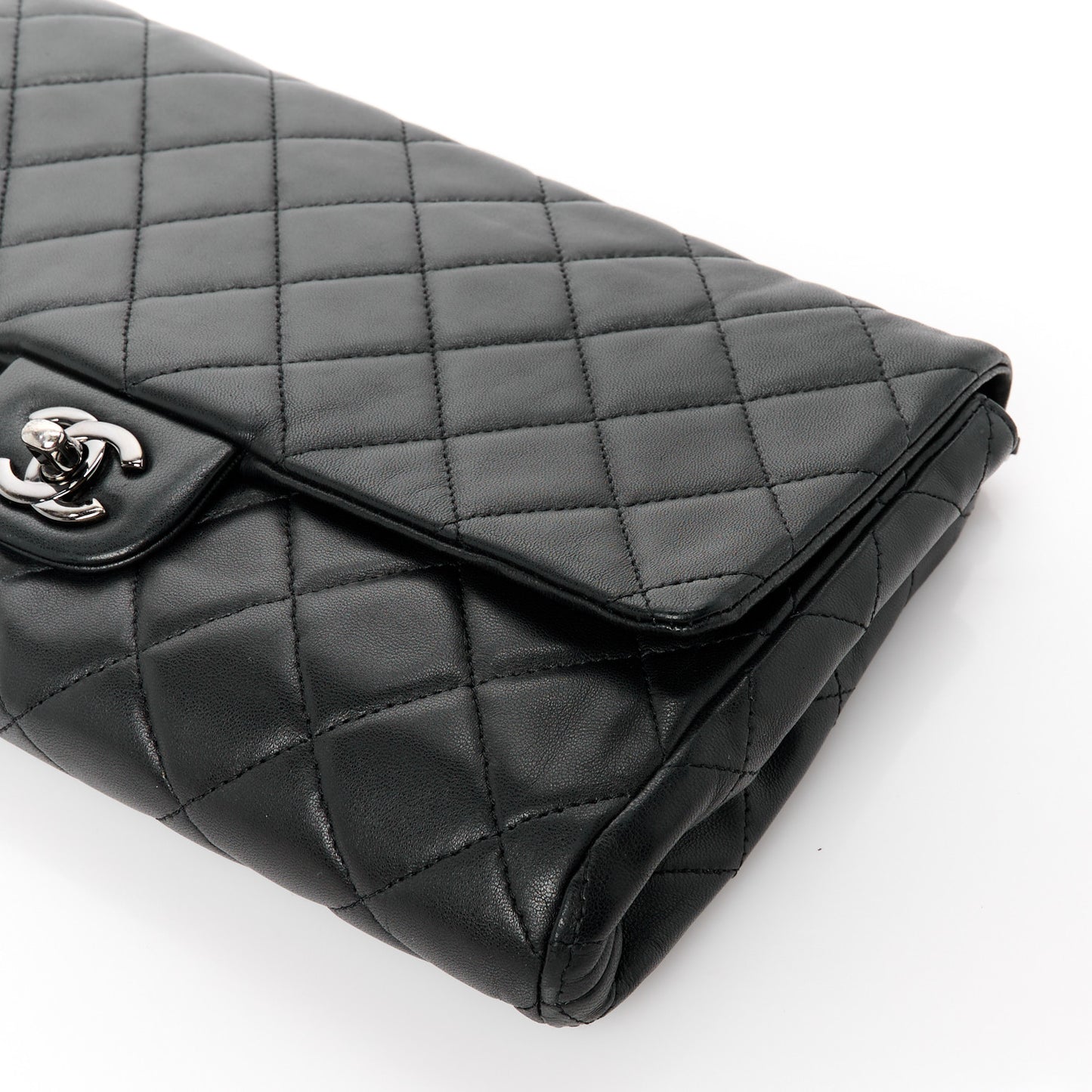 Lambskin Quilted Clutch with Chain Flap Black