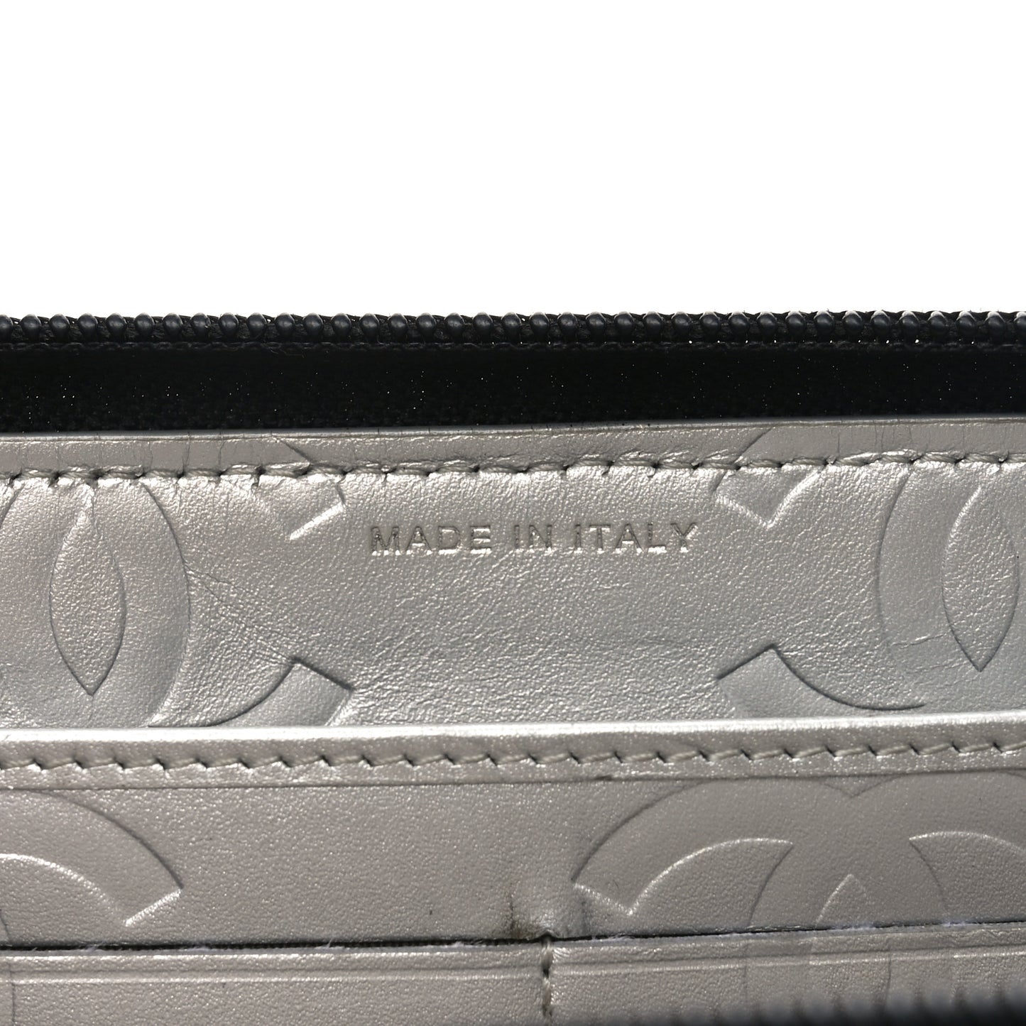 Calfskin Quilted Cambon Large Gusset Zip Around Wallet Black Silver