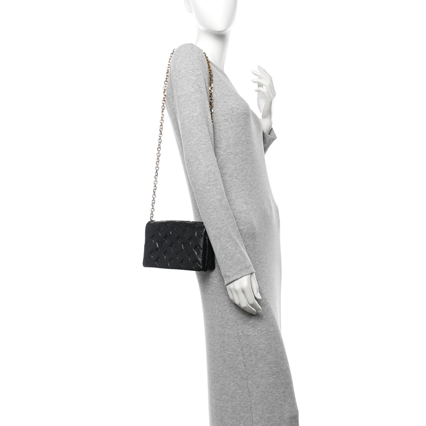Lambskin Embossed Monogram Pochette Coussin Black