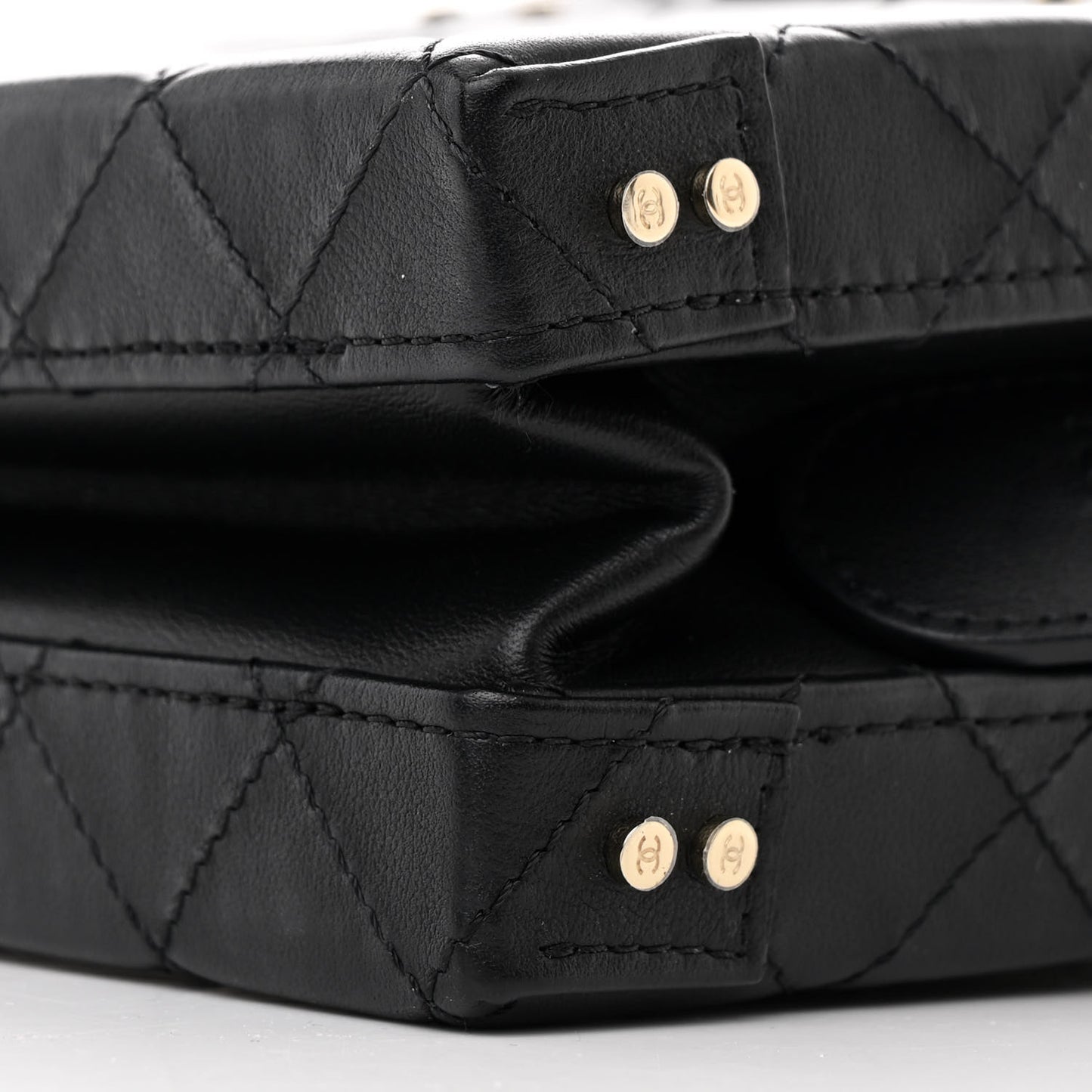 Calfskin Quilted Studded Square Vanity Case Black