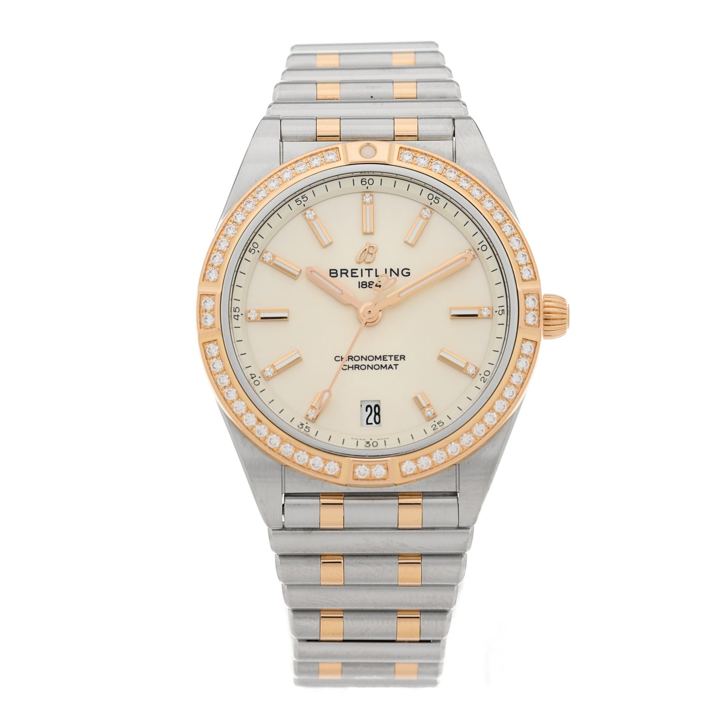 Stainless Steel 18K Rose Gold Diamond Bezel 36mm Chronomat Automatic Watch U10380