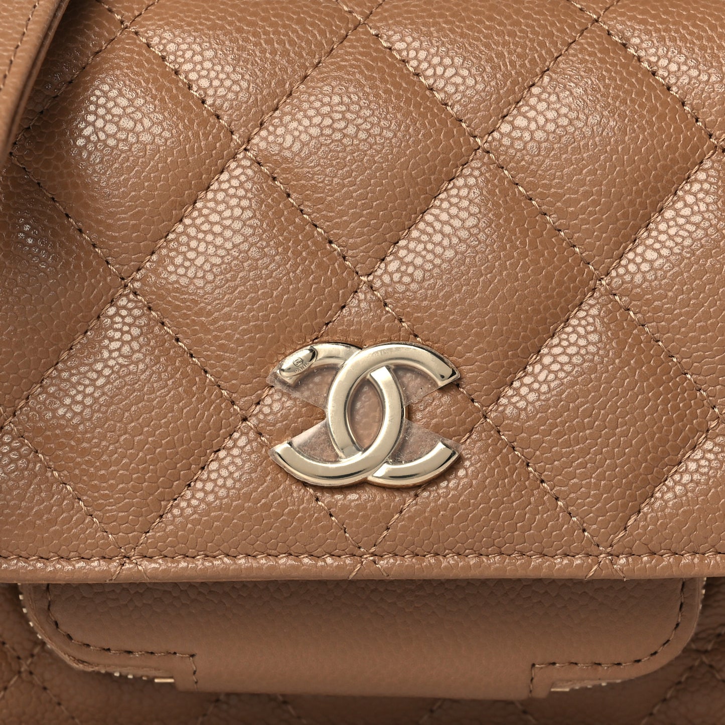 Caviar Quilted Business Affinity Clutch With Chain Flap Dark Beige