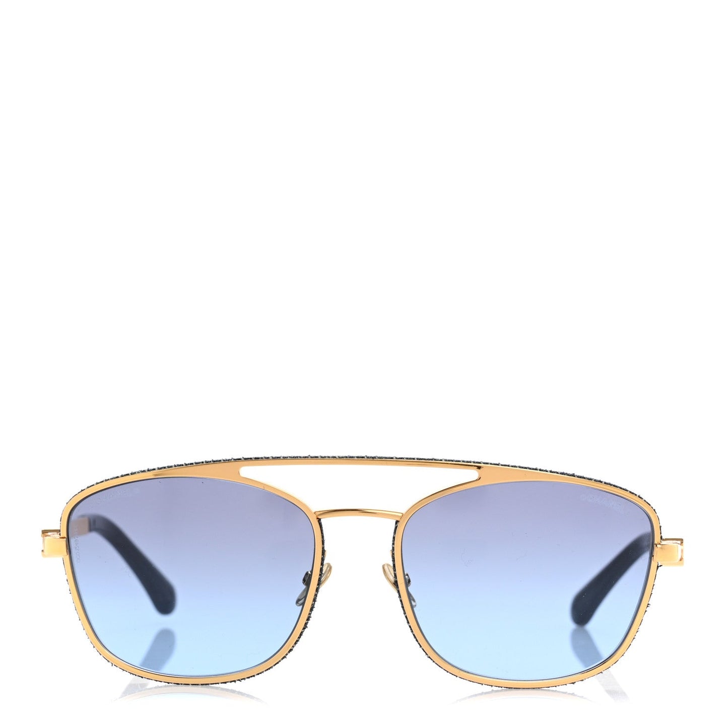 Metal Calfskin Denim Pilot Sunglasses 4290-Q Gold Blue