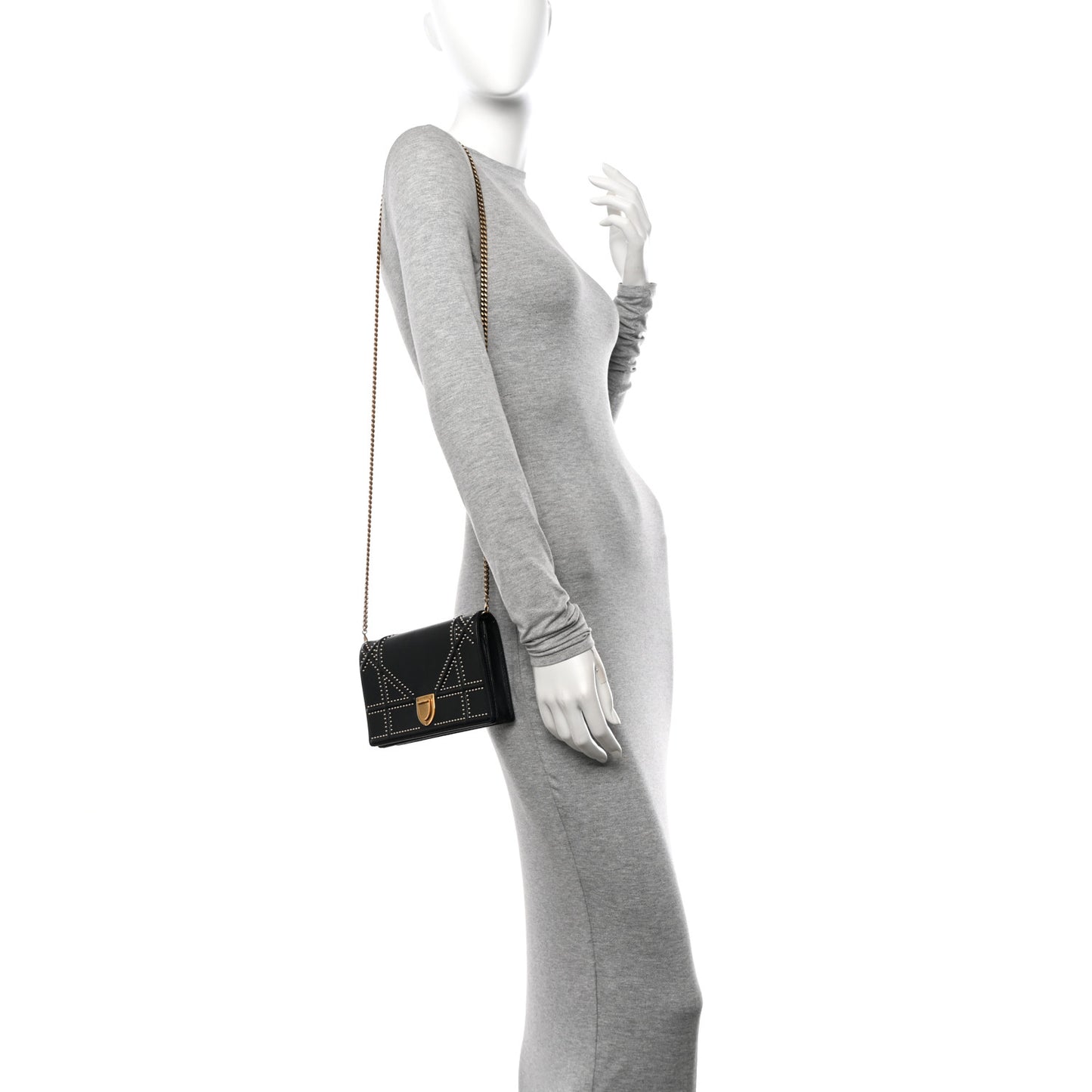 Calfskin Studded Diorama Wallet on Chain Pouch Black