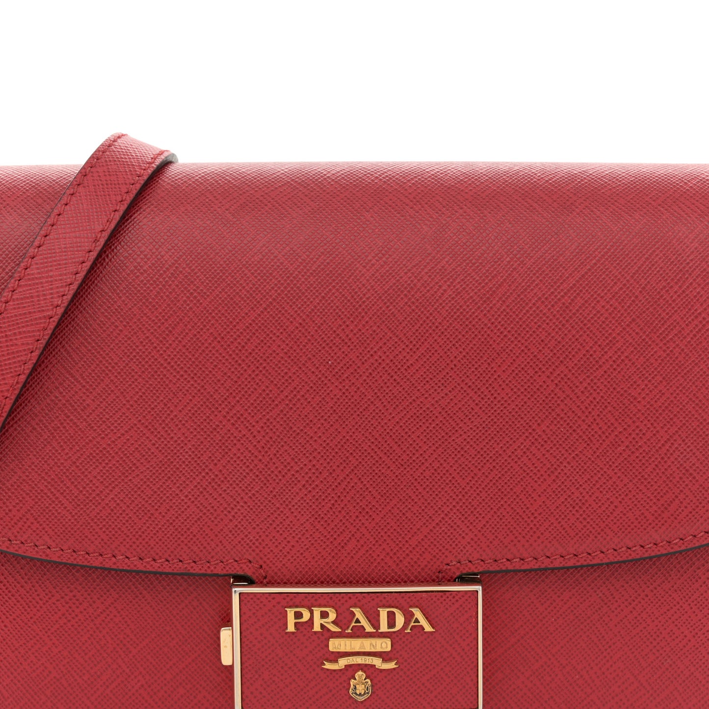 Saffiano Lux Embleme Flap Shoulder Bag Fuoco