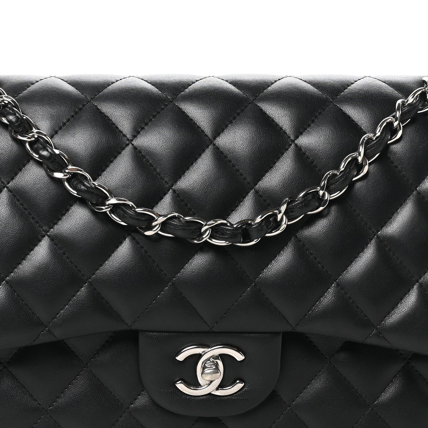 Lambskin Quilted Jumbo Double Flap Black